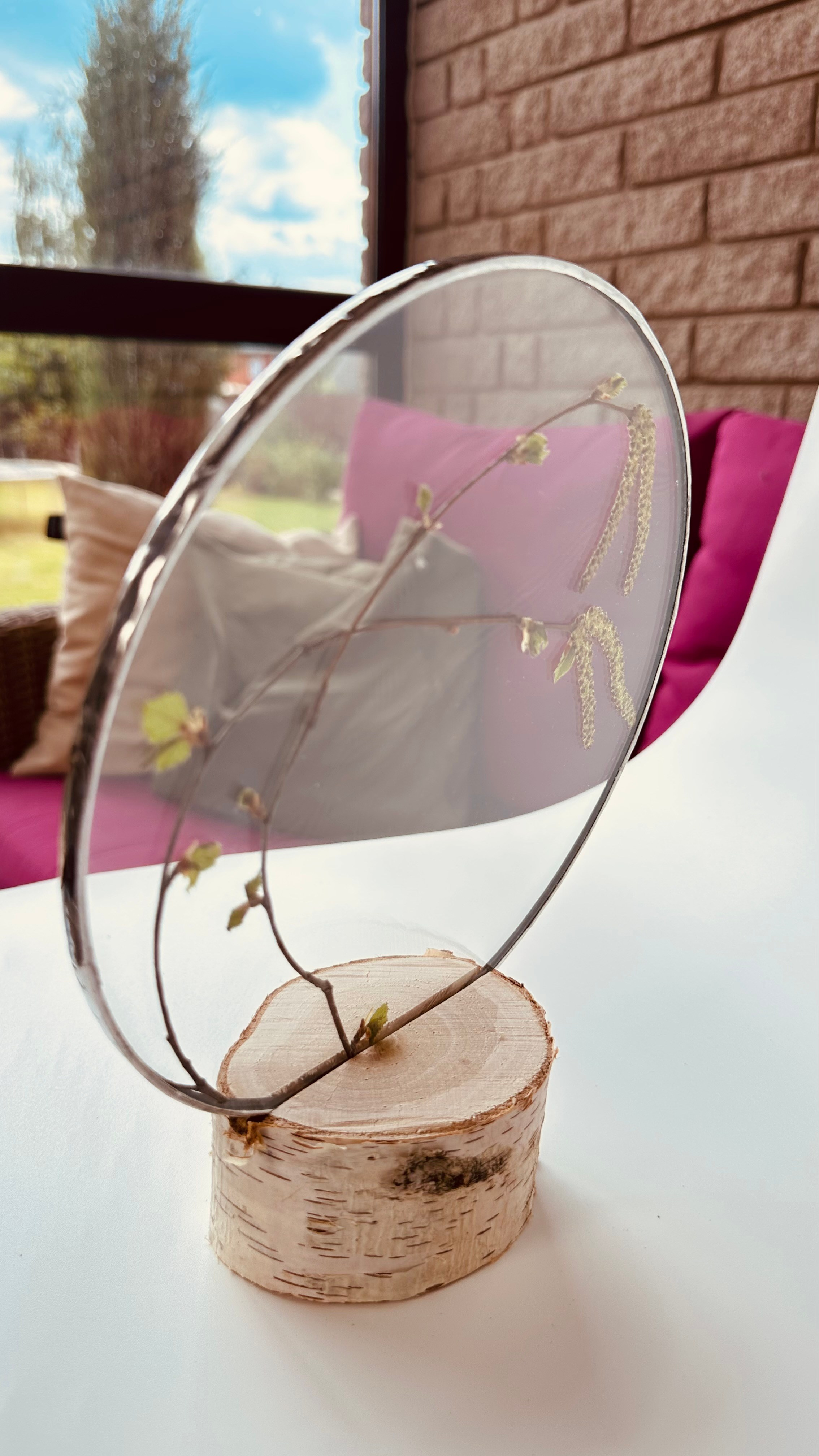 Береза круг 20 см. Оформляю пространства. Витражи с сухоцветами в технике Тиффани