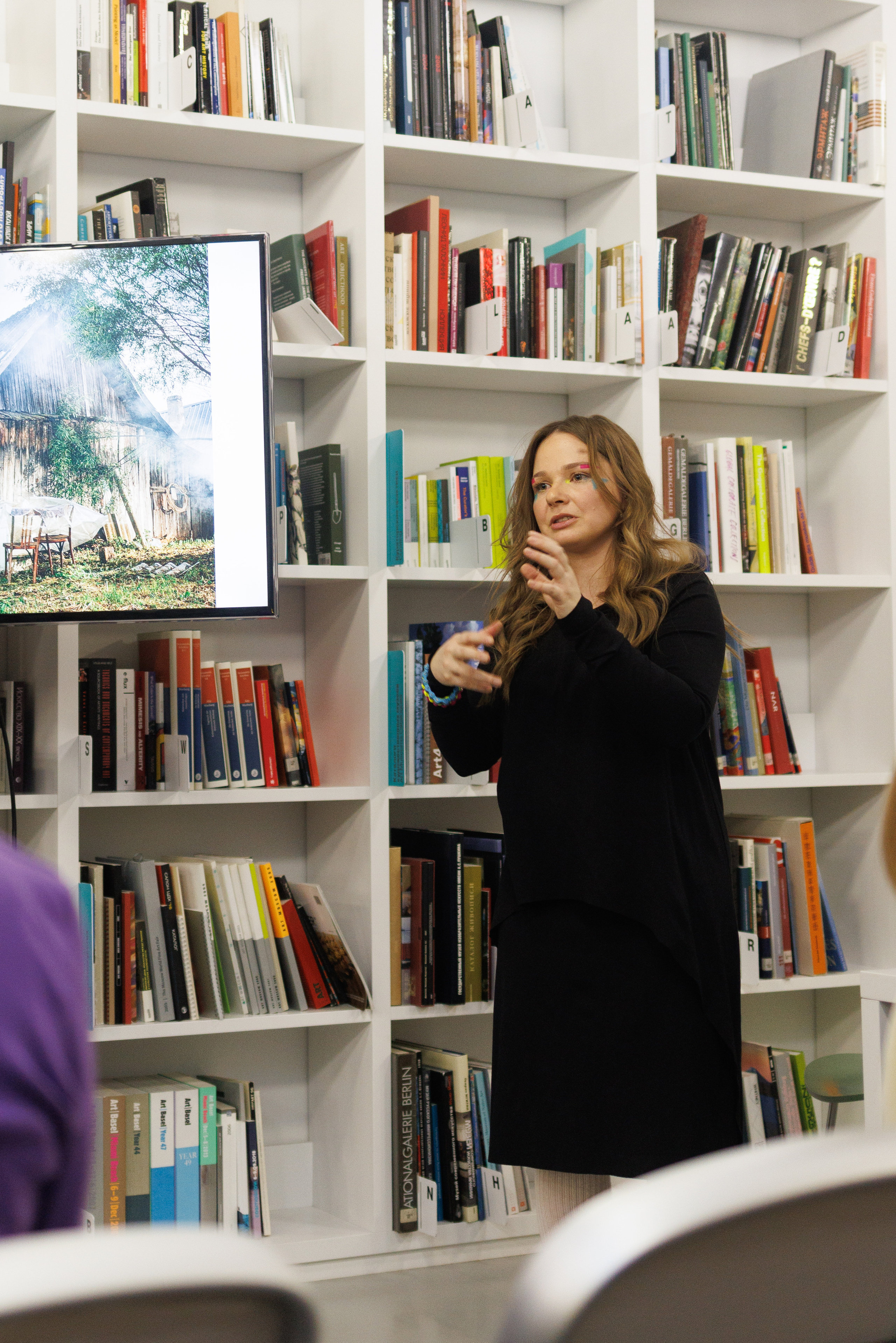 Visual artist Olga Mikhalchuk during her photo book release at Moscow Museum of Modern Art