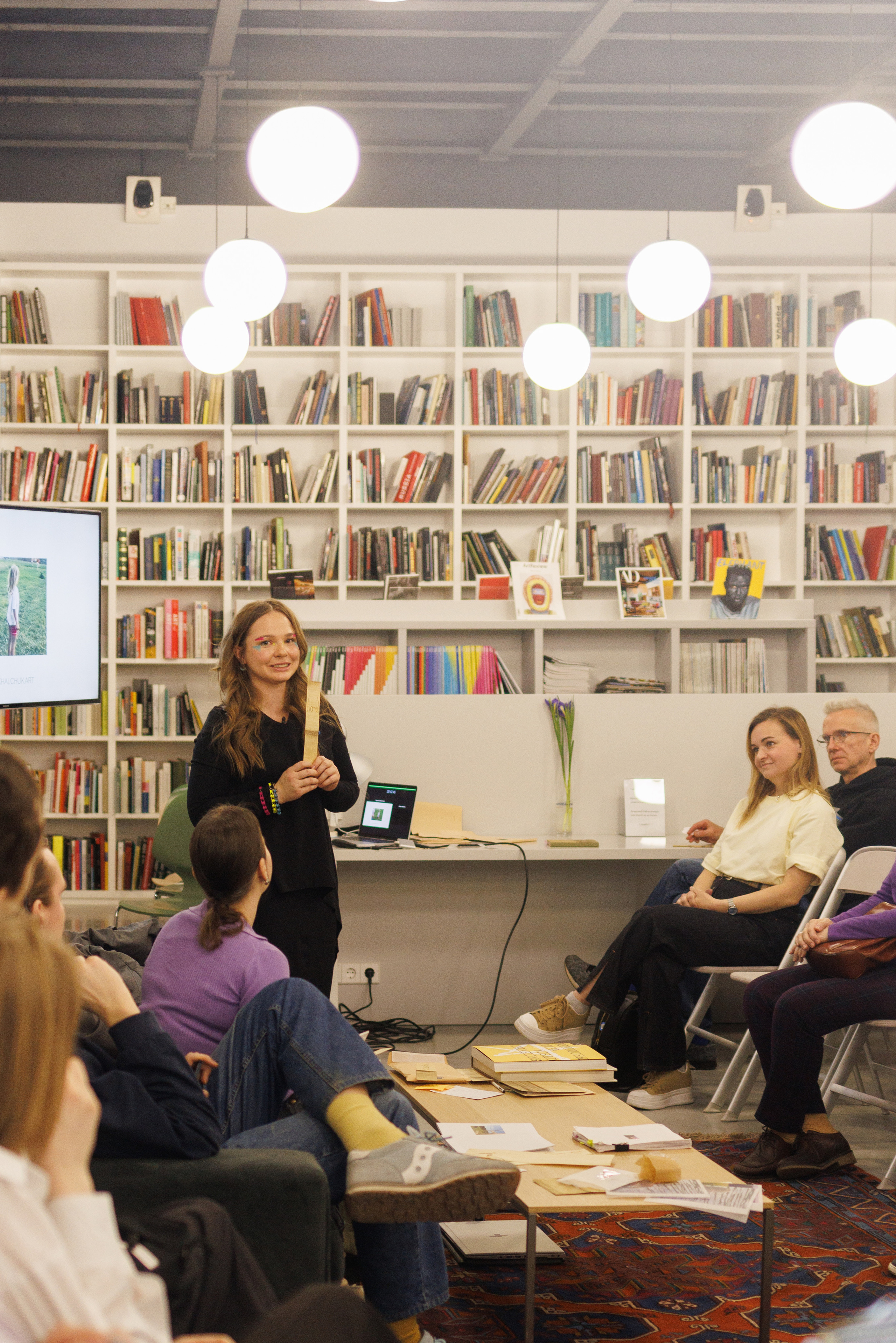 Visual artist Olga Mikhalchuk during her photo book release at Moscow Museum of Modern Art