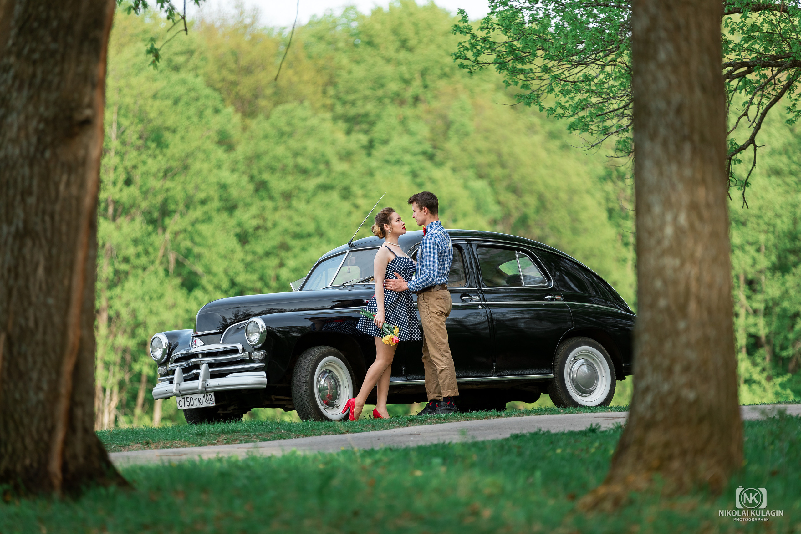 Руслан и Аделина. Ретро-фотопроект с легендарным автомобилем «Победа» ГАЗ-20М. Свадебный и семейный фотограф в Уфе и Стерлитамаке Николай Кулагин