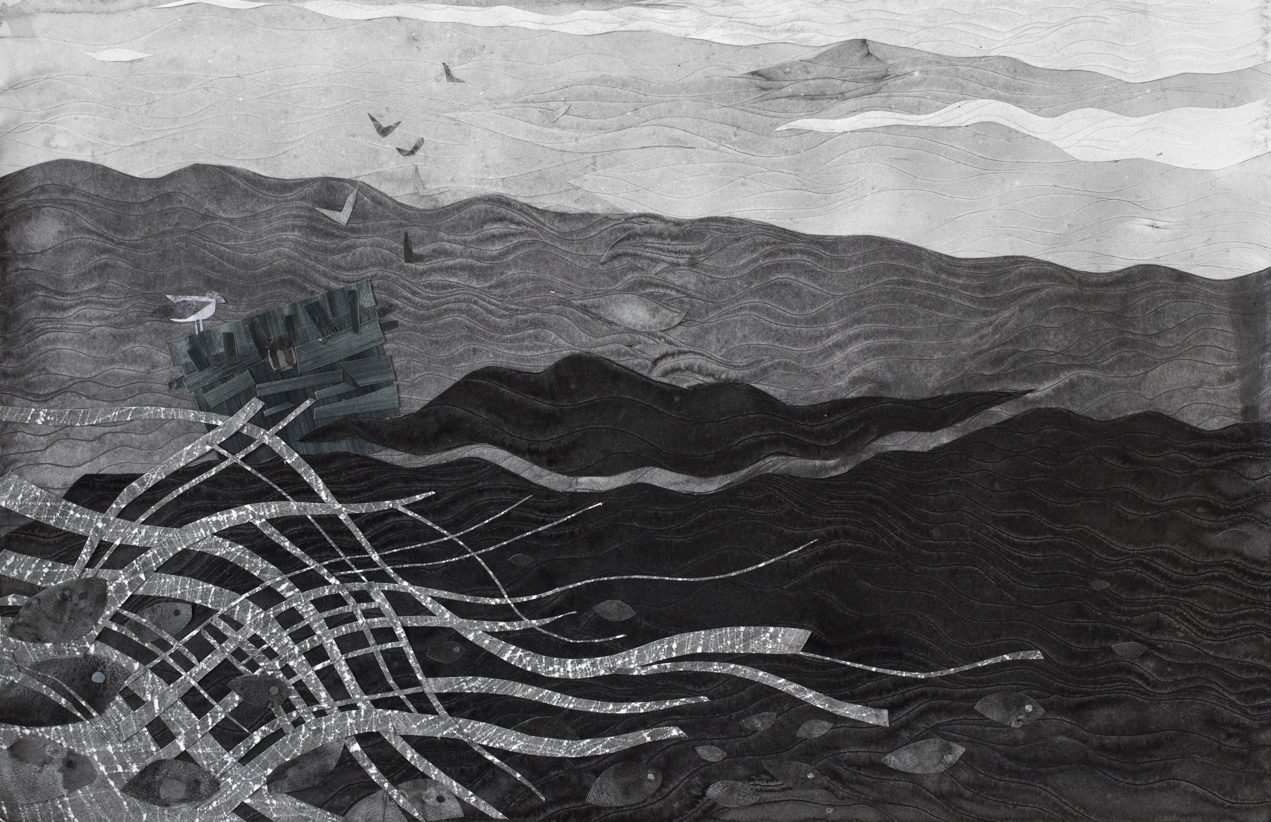 ЯЩИК В СЕТЯХ. ДАНАЯ И ПЕРСЕЙ коллаж 50Х80 см 2021 г