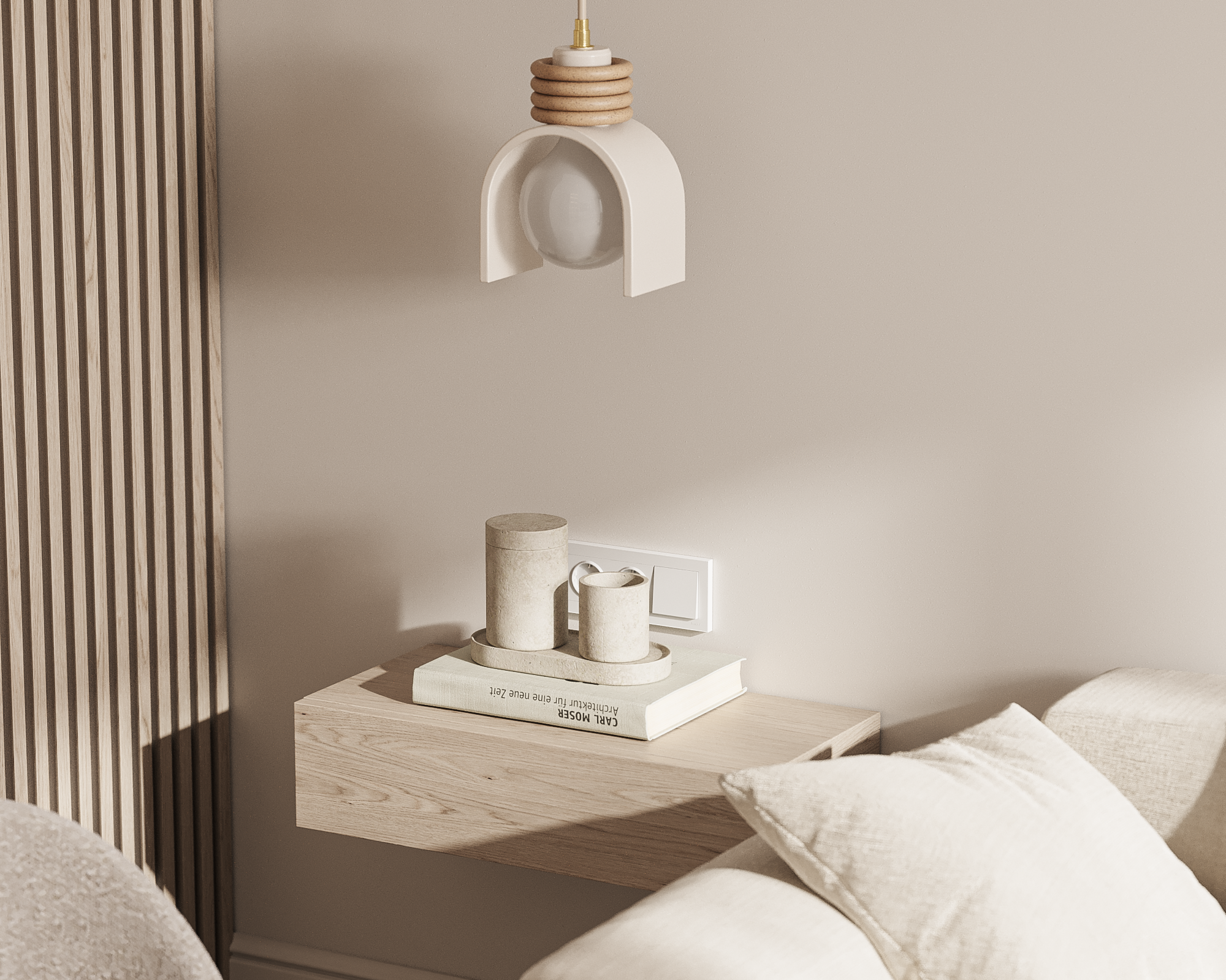 Гостиная в бежевых оттенках с мягкой посадкой и натуральными материалами — интерьер дизайнер Ксения Новикова, проект 65 м² в ЖК «Неоклассика»