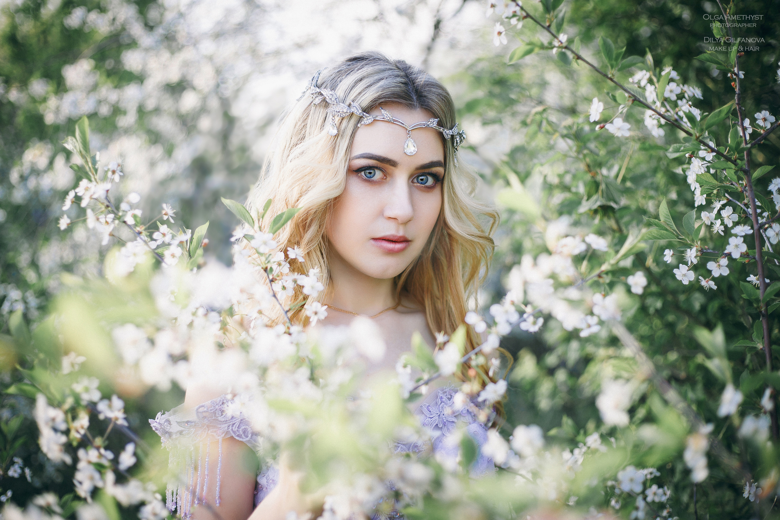 Девушка в цветущих вишнях фото