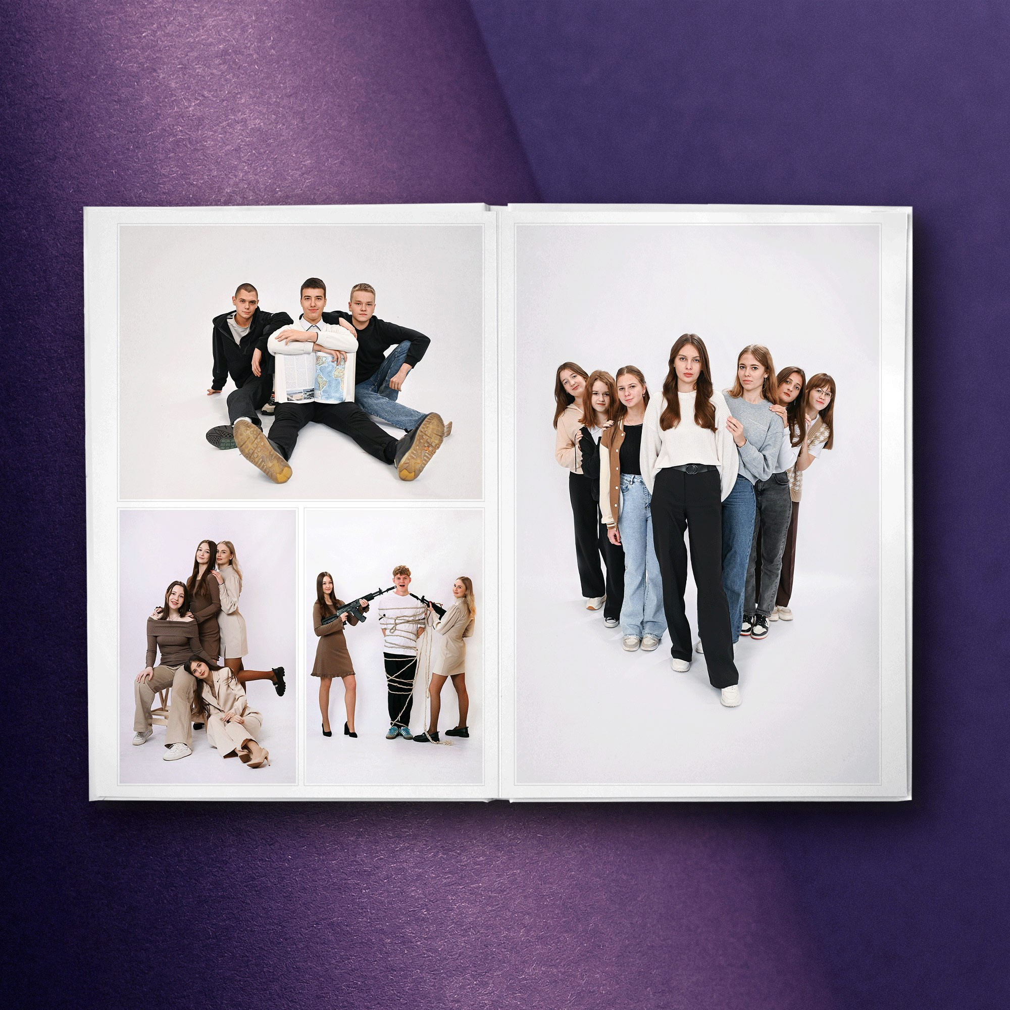 Выпускной альбом со студийной съемкой, цитатами и уличной фотосессией. Выпускные альбомы Брянск. Фотостудия выпускных альбомов