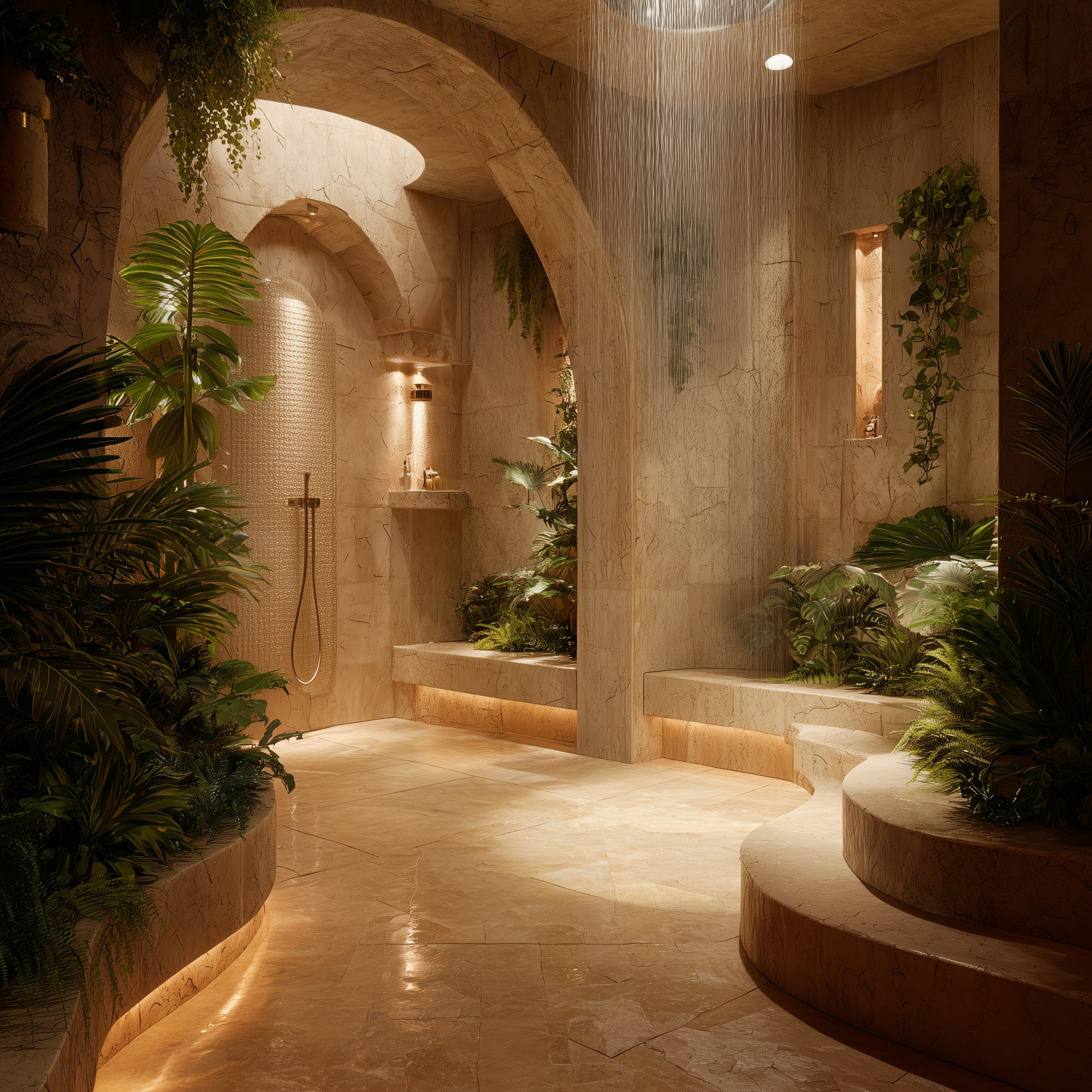 ИИ-сгенерированный интерьер с люксовой ванной и высококлассной сантехникой