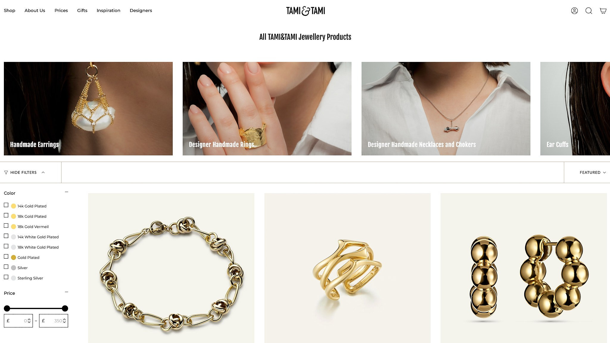 Каталог бренда TAMI&TAMI: дизайнерские ювелирные изделия ручной работы, предметная съёмка украшений