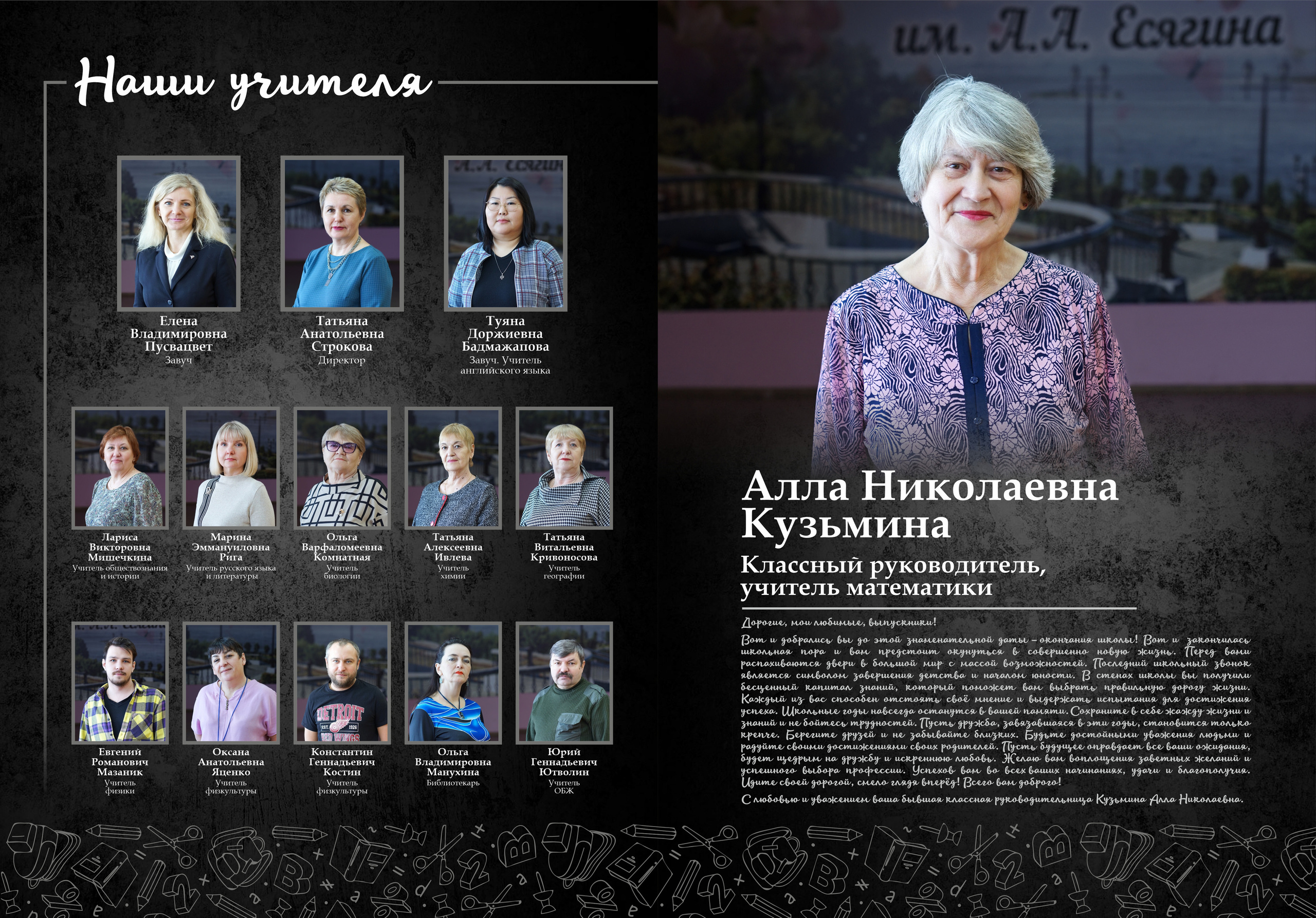 Разворот выпускного альбома с классным руководителем и учителями