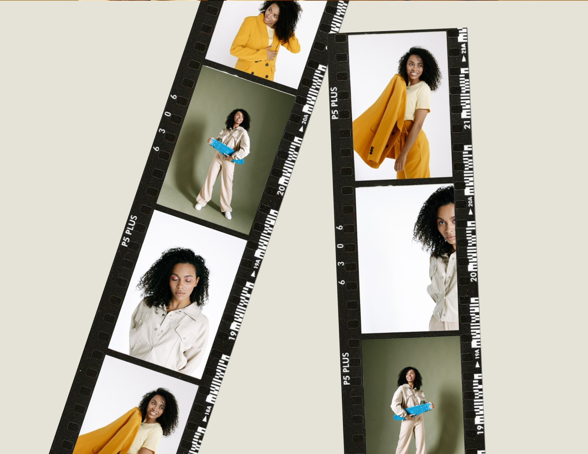 Серия горизонтальных fashion-кадров модели