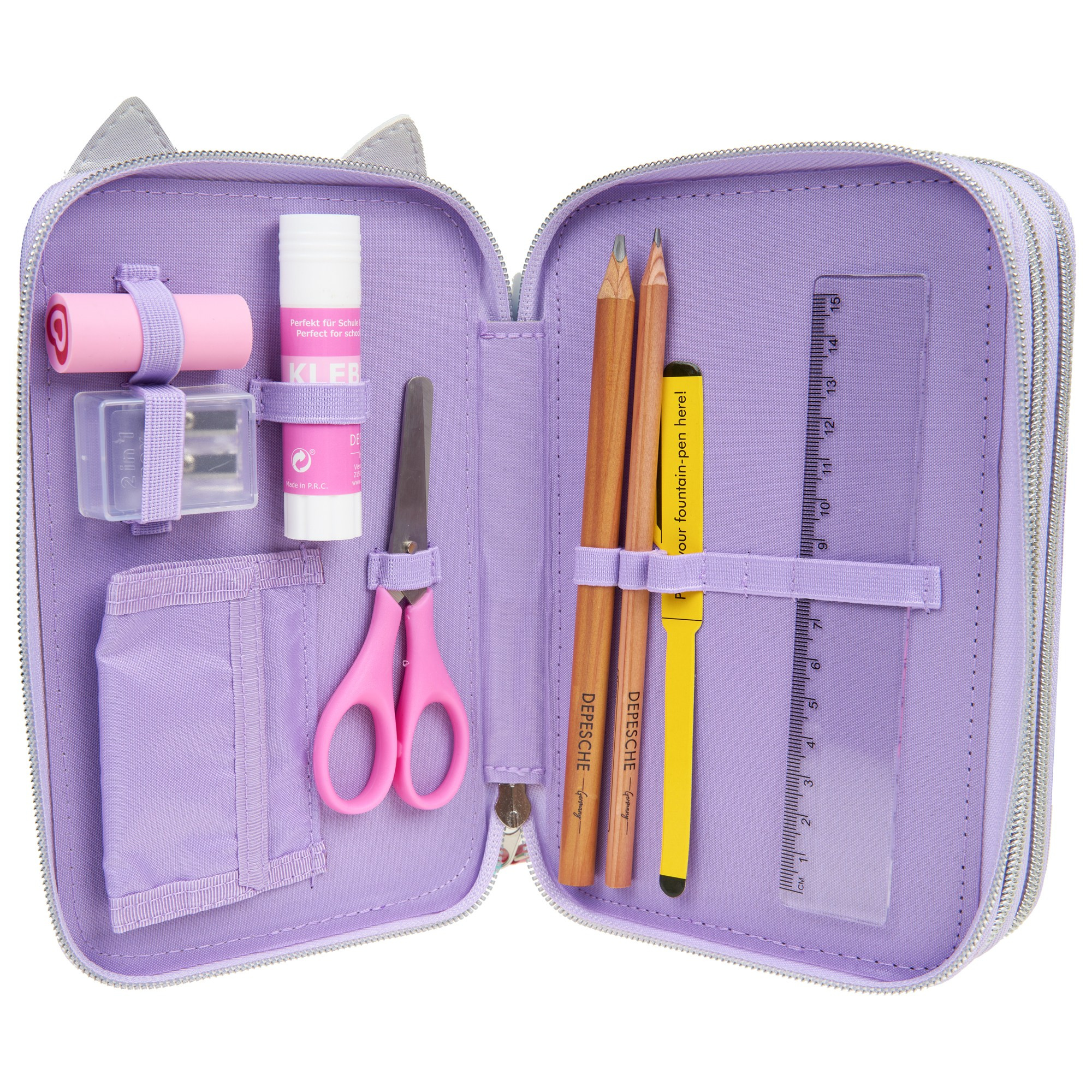 Пенал фиолетовый разворот ножницы клей