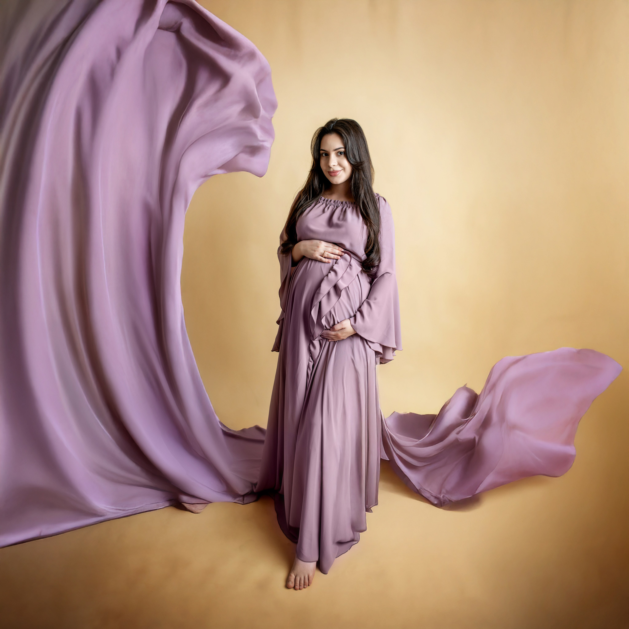 Фотосессия беременности в студии (Классика. Однотонные фоны) + Бохо стиль). Творческая команда Ульяшевы, свадебная и семейная фотография. Кахахста