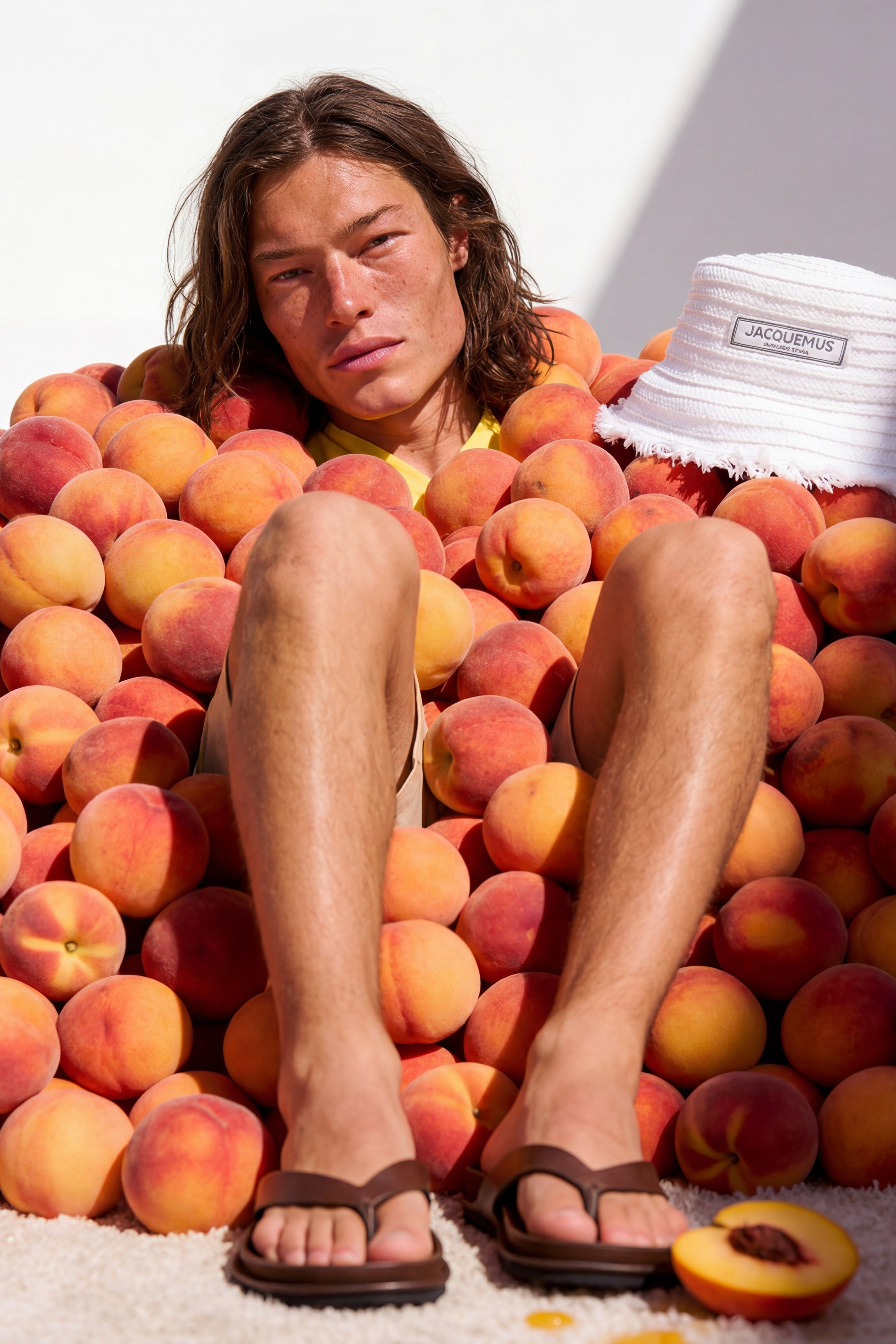 Мальчик с персиками — Jacquemus AI-кампания | jl.art.ai.lab. Анна Карчмит — AI-художник. Эдиториал, нейрофотосессия и контент для fashion и beauty брендов
