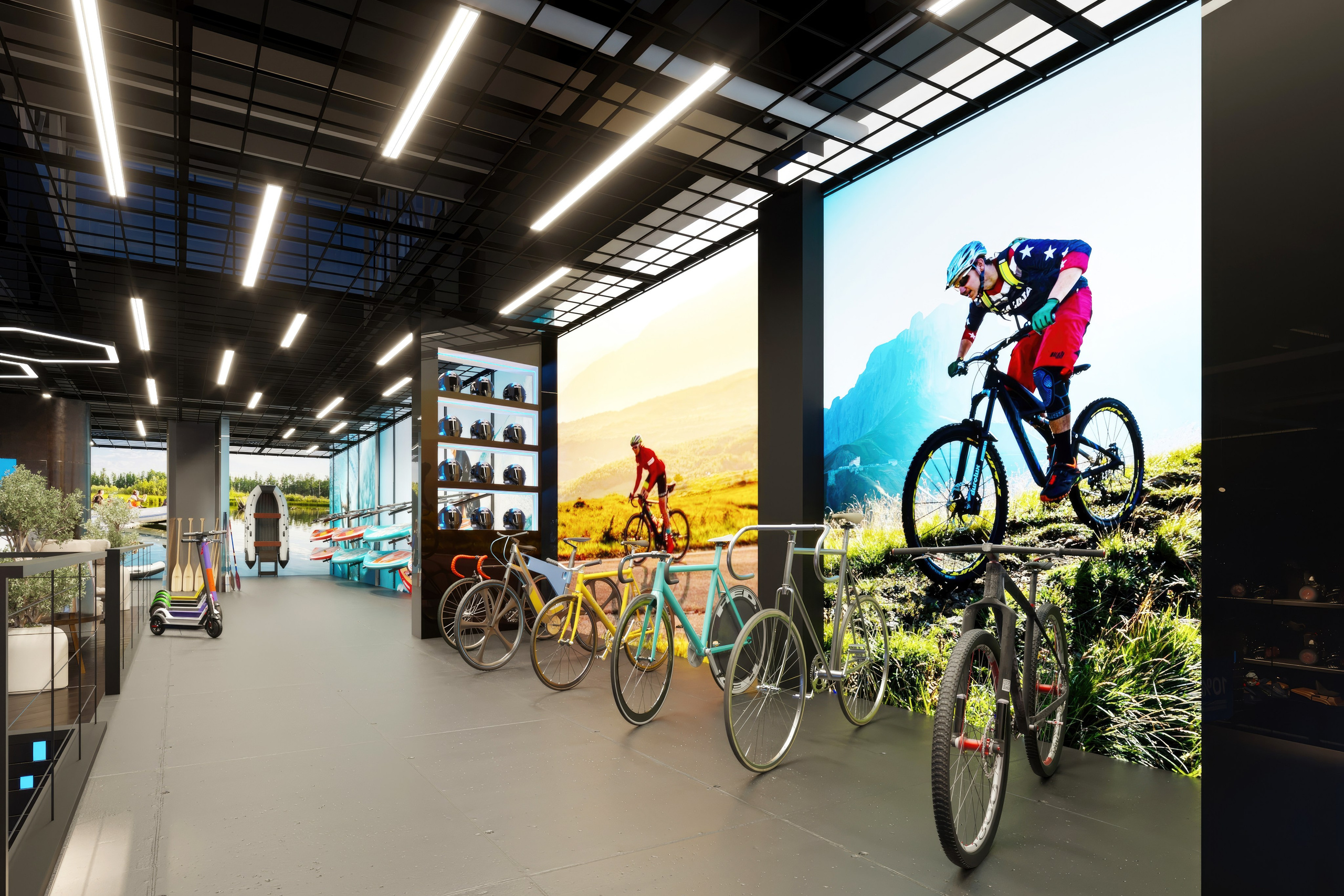 Motorbike Showroom Design Project — Bold and Modern Retail Space. 3D INTERIOR AND ARCHITECTURE VISUALIZATION