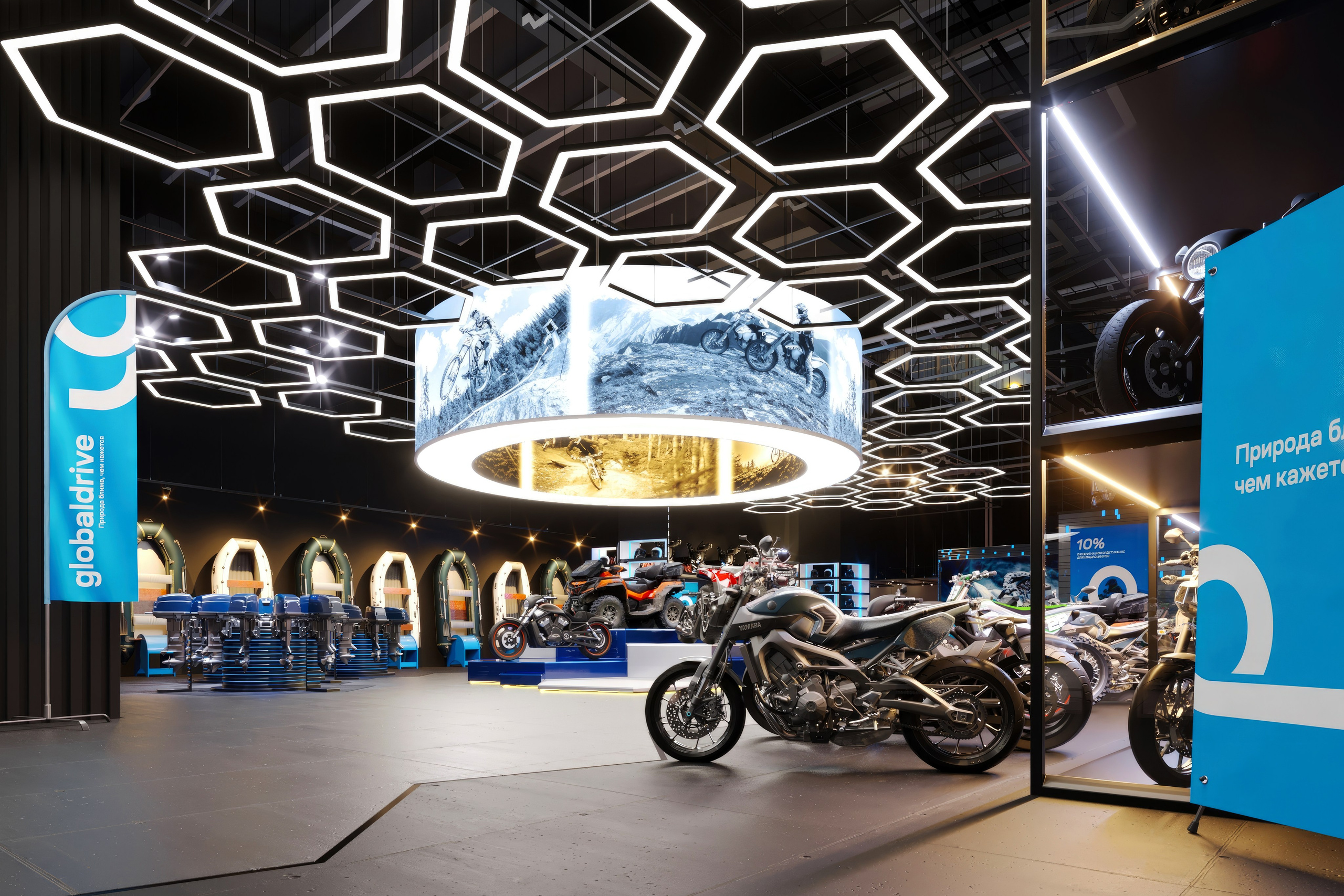 Motorbike Showroom Design Project — Bold and Modern Retail Space. 3D INTERIOR AND ARCHITECTURE VISUALIZATION