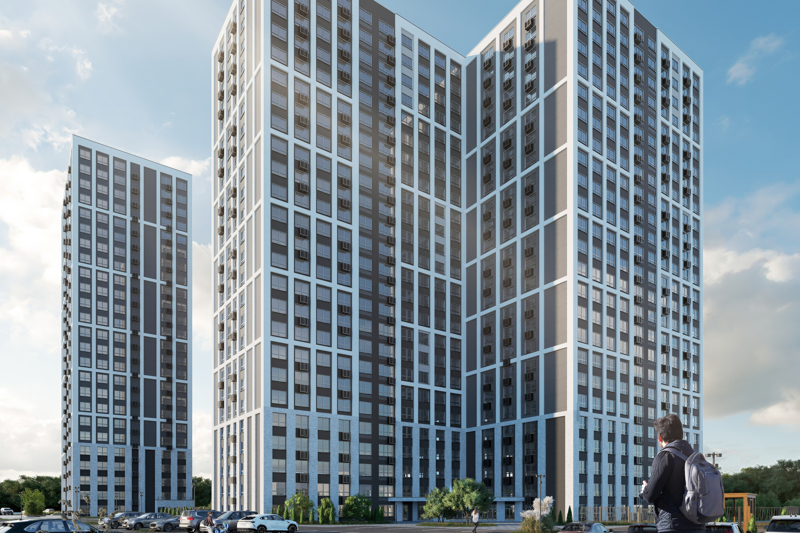 3D визуализация ЖК "Патриот Парк", современная архитектура и дизайн.