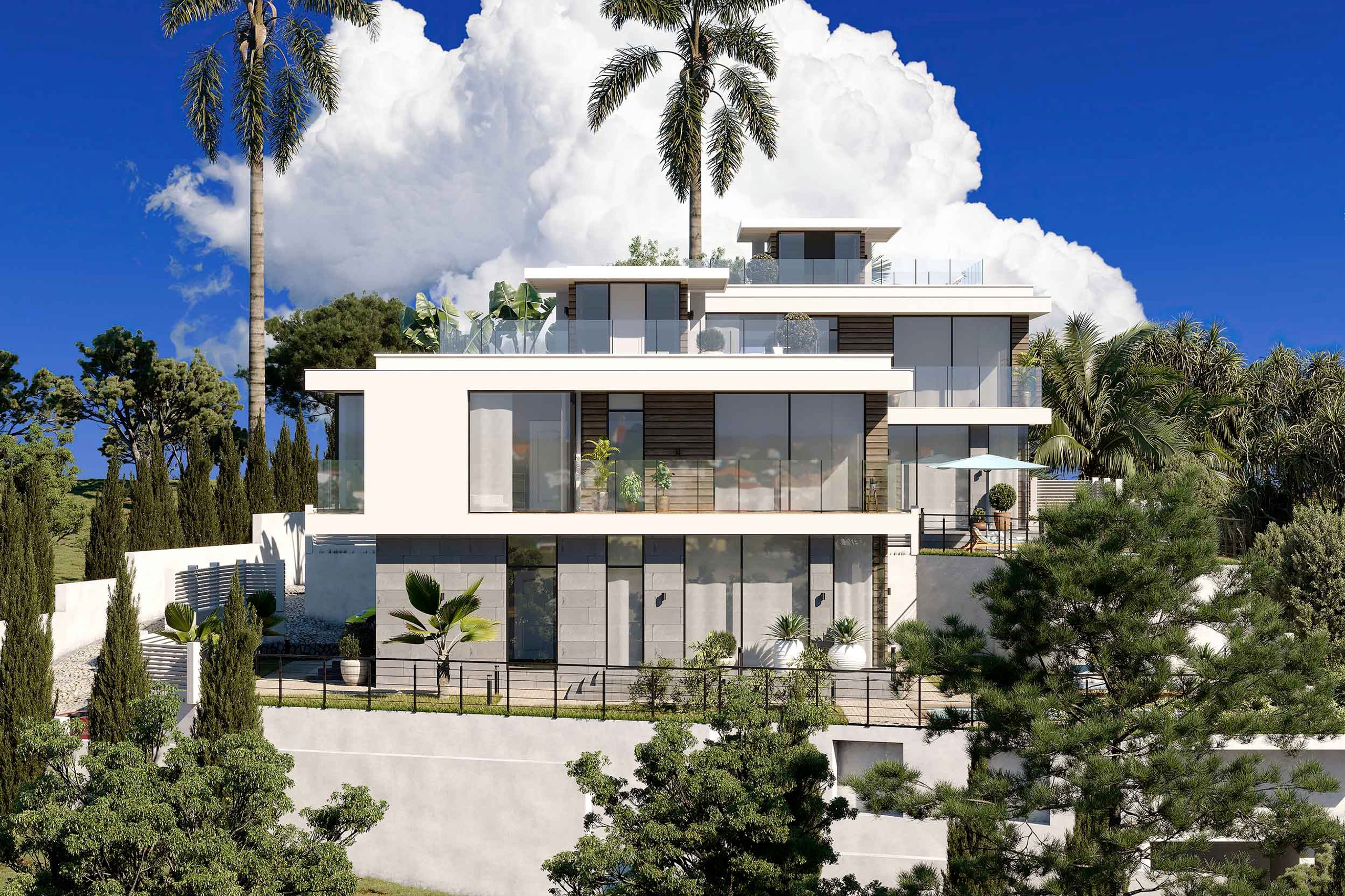 3D визуализация коттеджей в г. Сочи с современным дизайном.