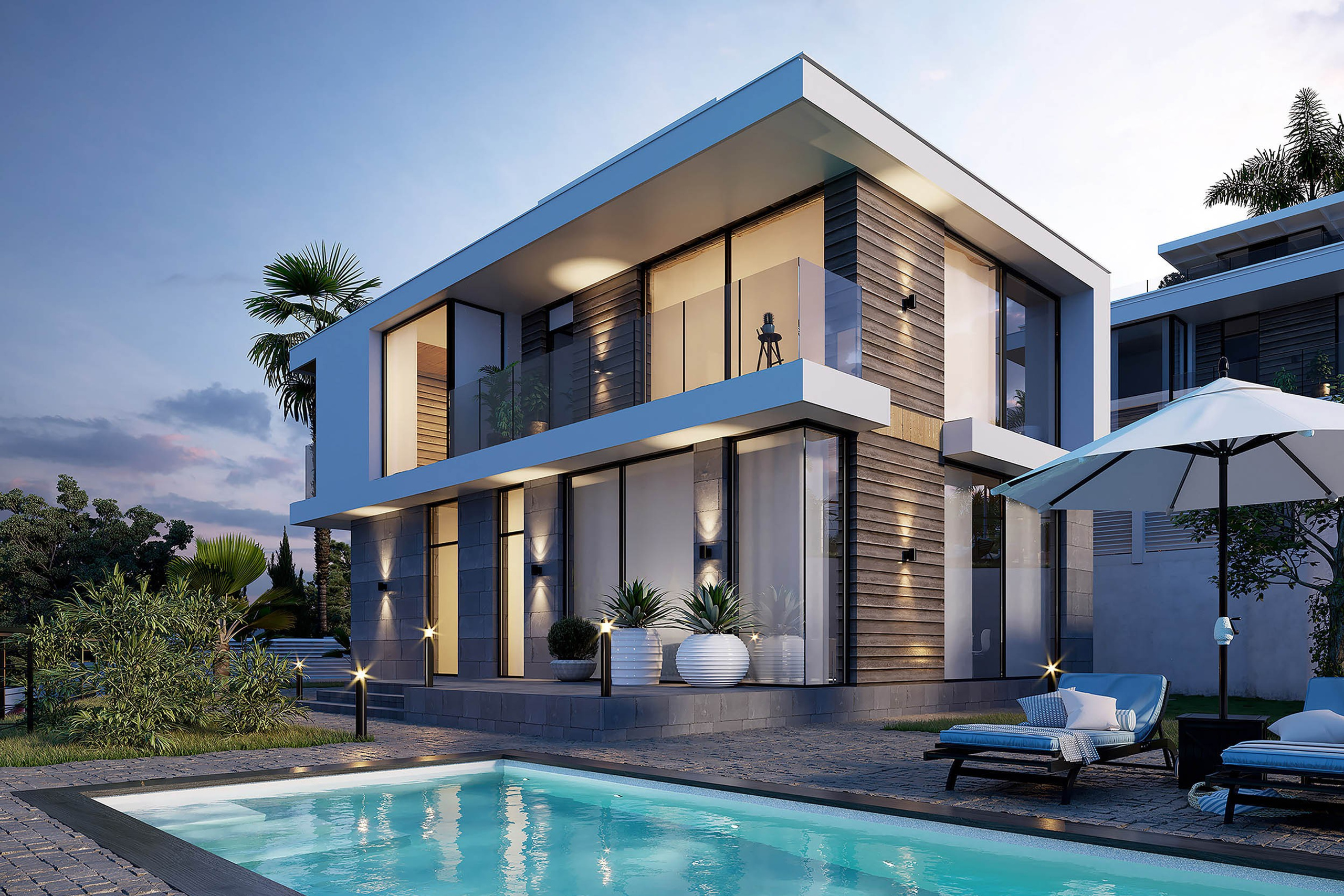 3D визуализация коттеджей в г. Сочи с современным дизайном.