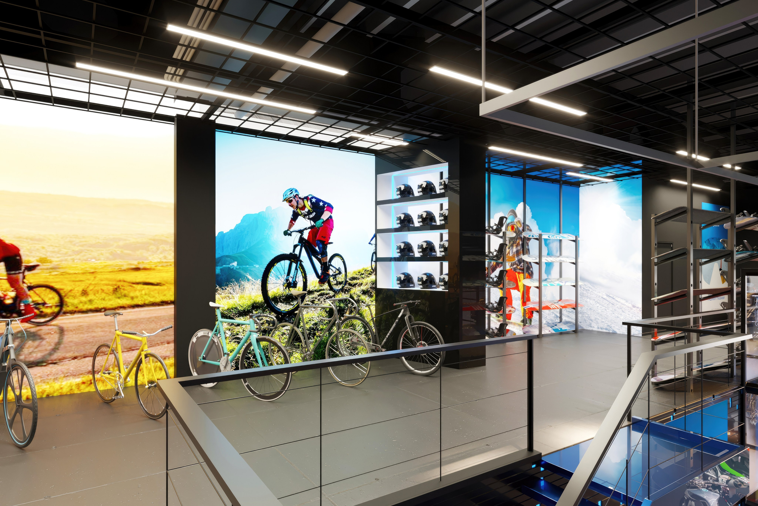 Motorbike Showroom Design Project — Bold and Modern Retail Space. 3D INTERIOR AND ARCHITECTURE VISUALIZATION