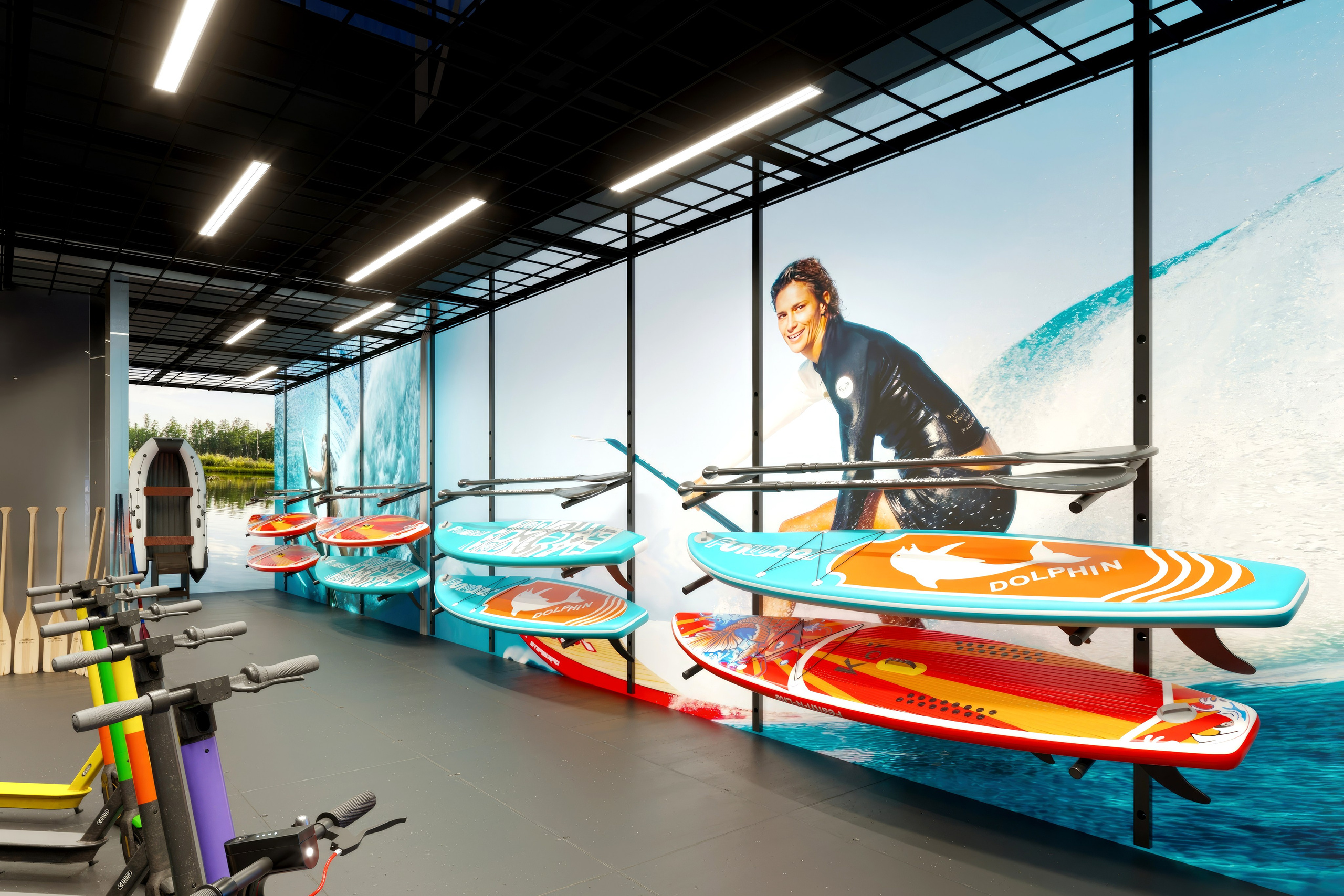 Motorbike Showroom Design Project — Bold and Modern Retail Space. 3D INTERIOR AND ARCHITECTURE VISUALIZATION