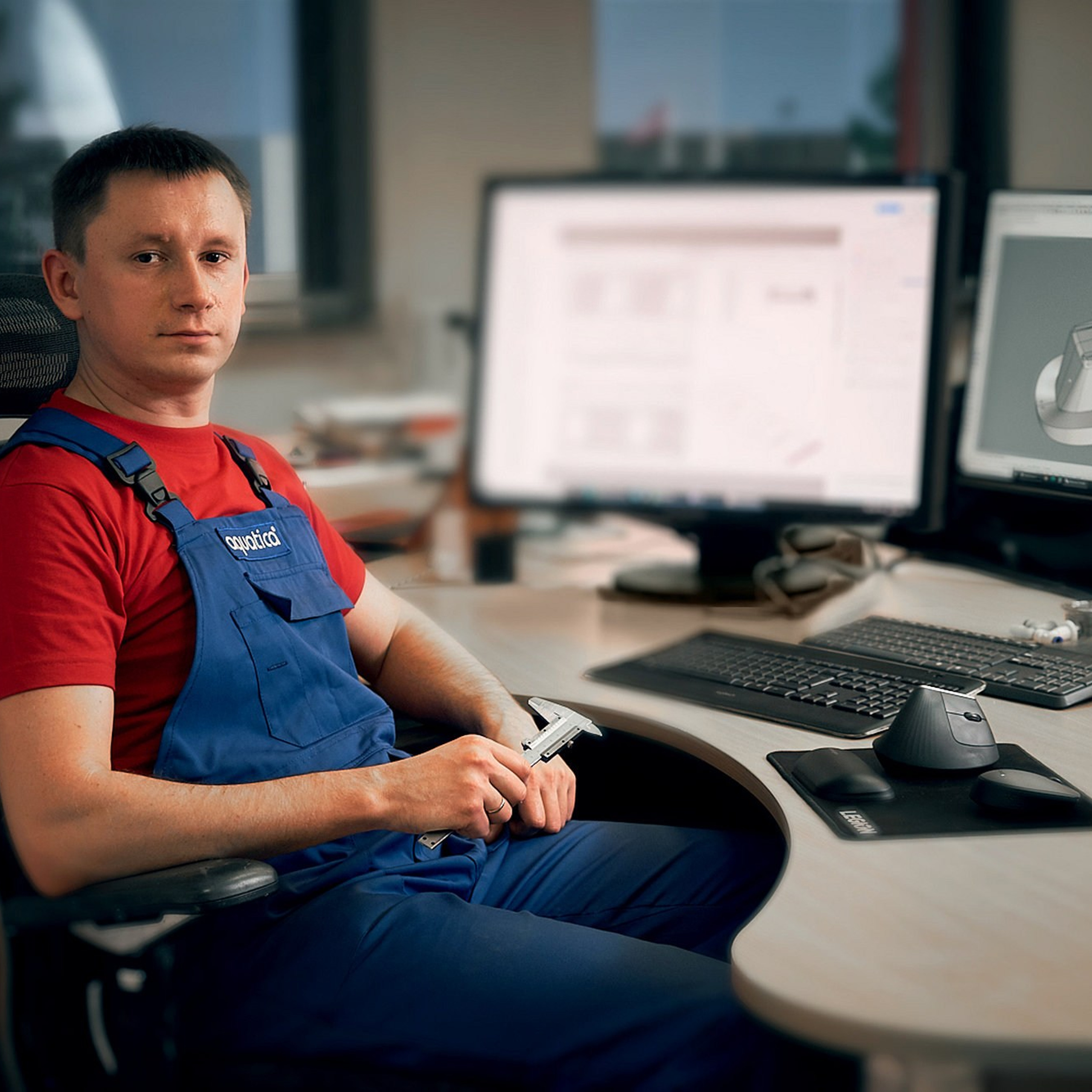 Инженер-проектировщик за рабочим столом, деловой портрет специалиста в офисе, корпоративная фотосъёмка