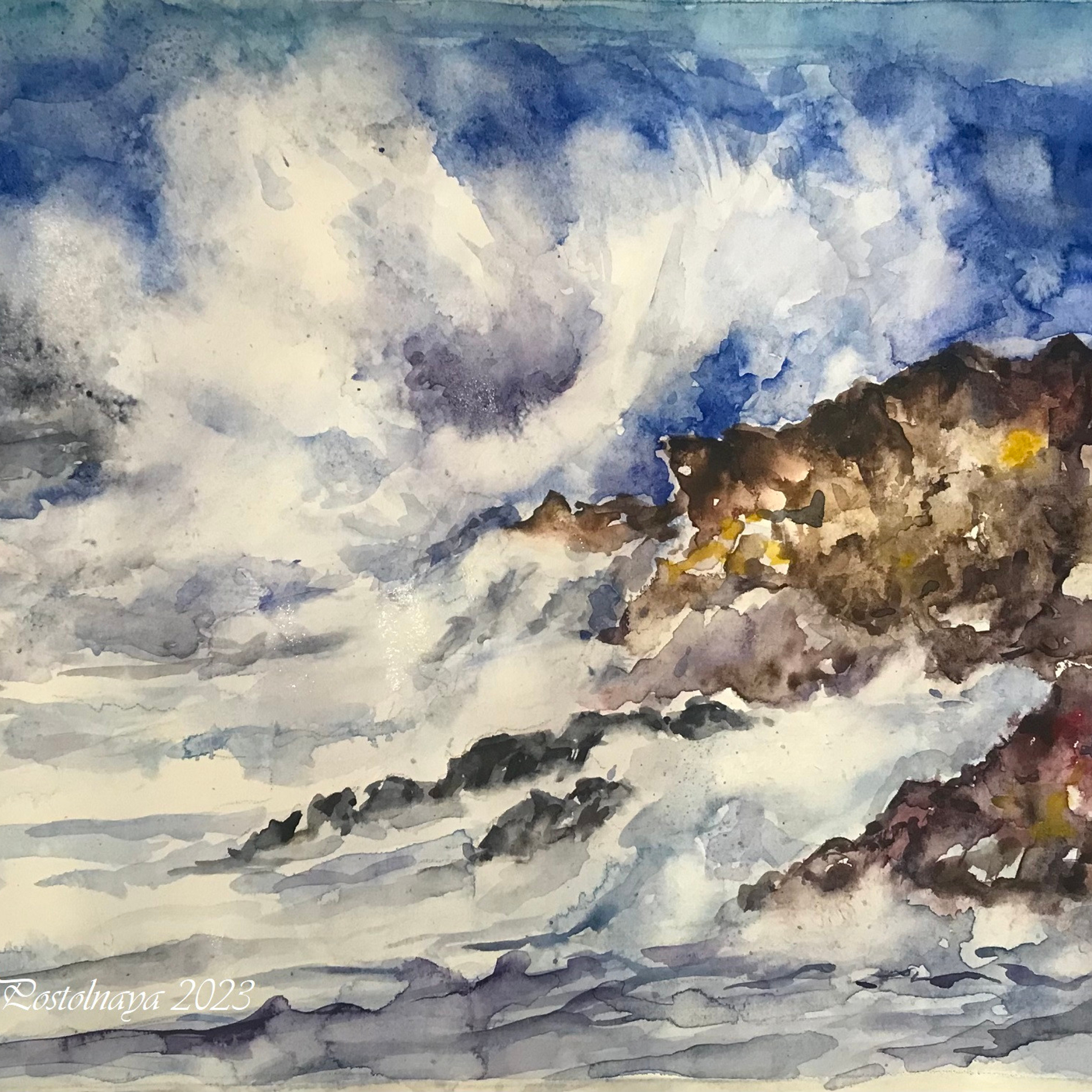 Интерьерная картина. "Штормит" - акварель Ирэн Постольной. Купить картину в подарок.