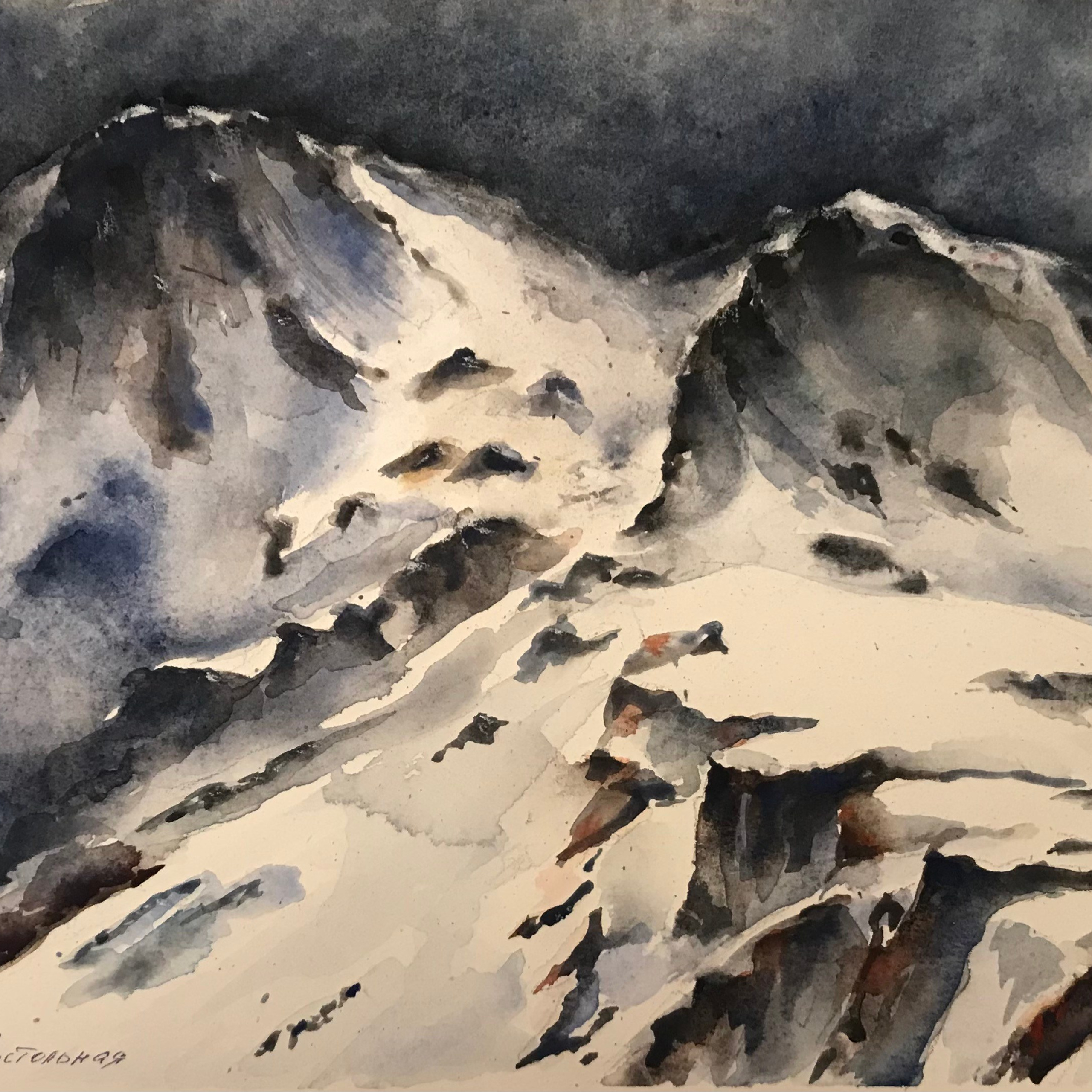 Горный пейзаж, акварельная картина, Ирэн Постольная