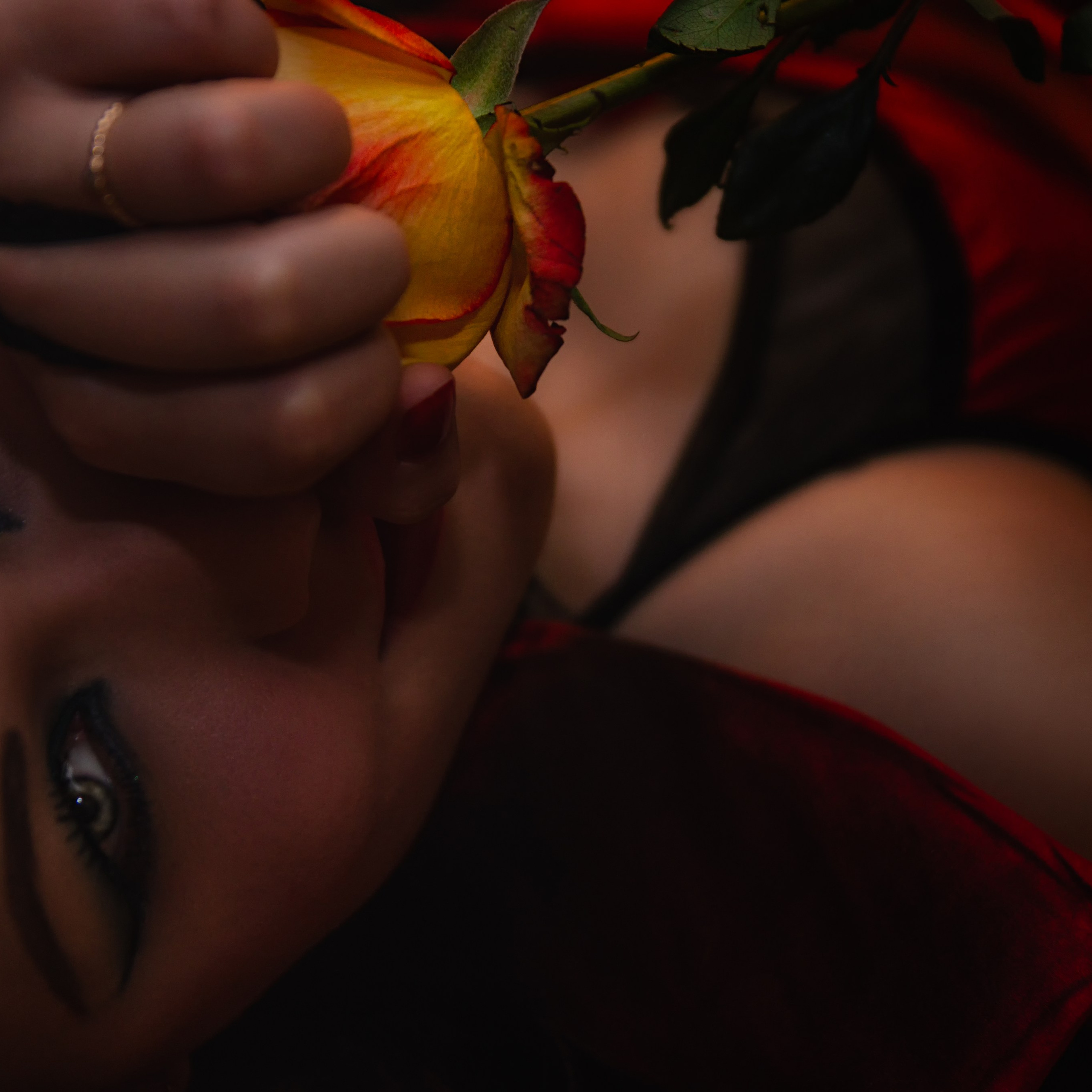 Цветок зажат в руке красивой девушки