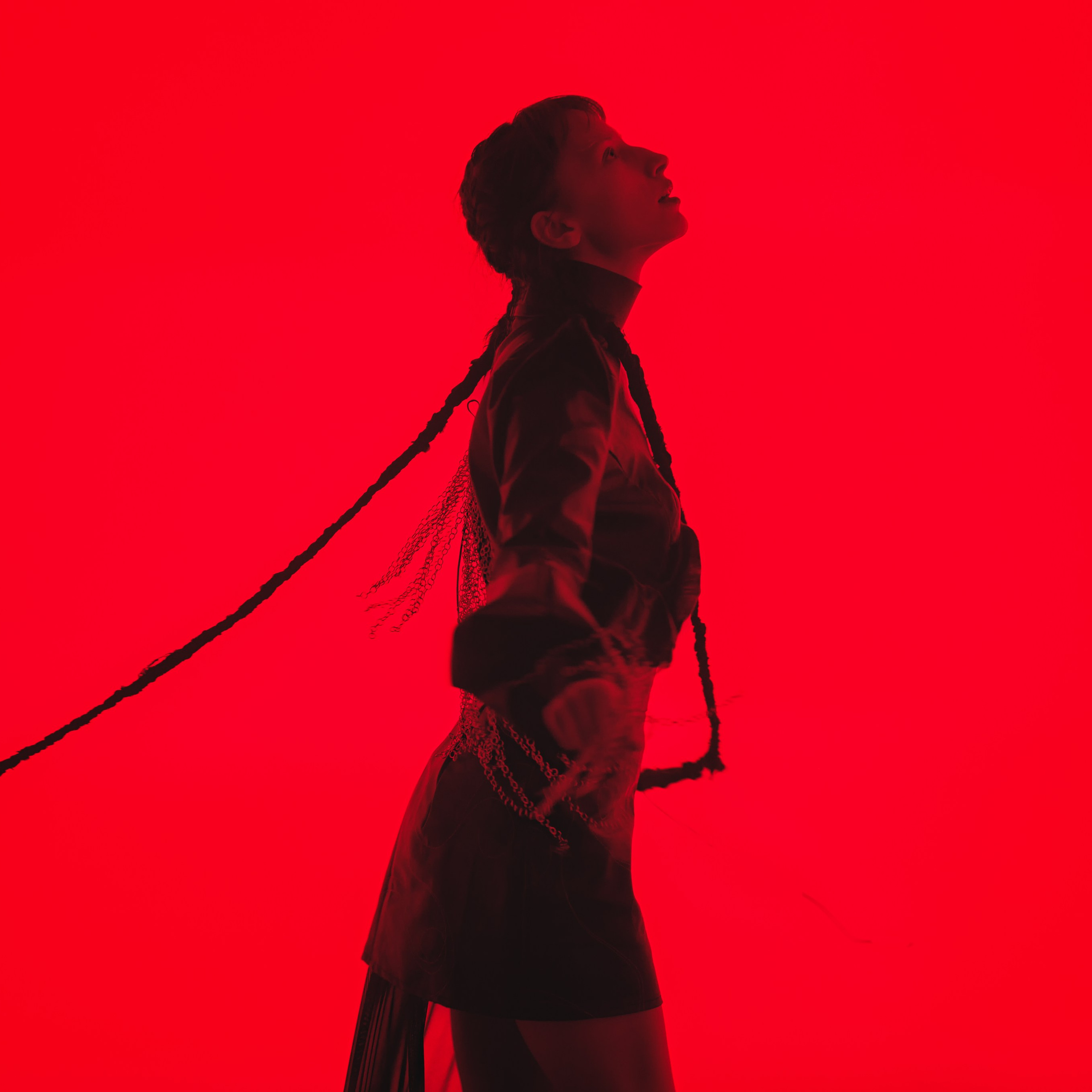 Силуэт девушки на красном фоне