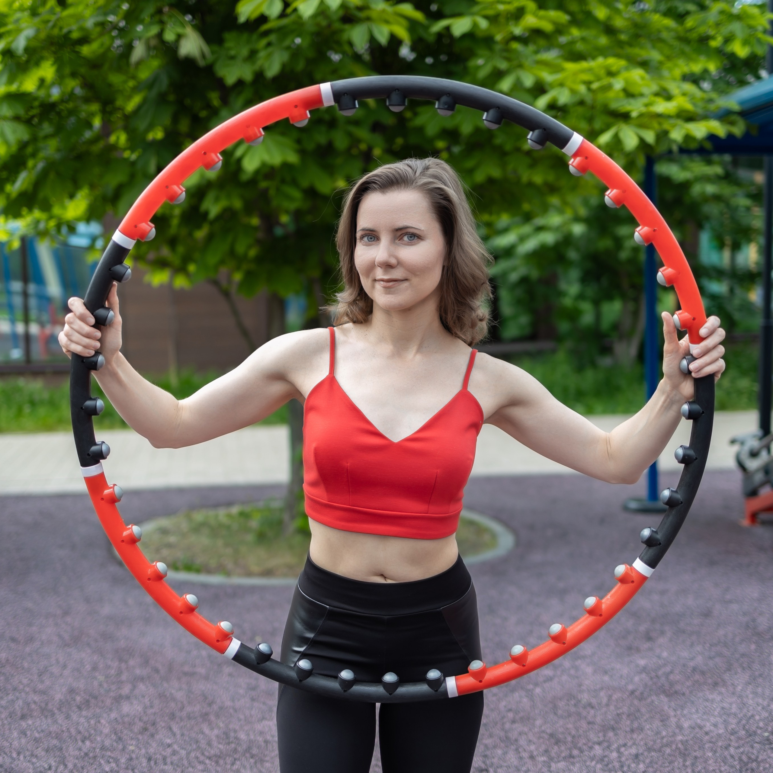 Спортивная фотосессия с хула хупом и йога, пилатес