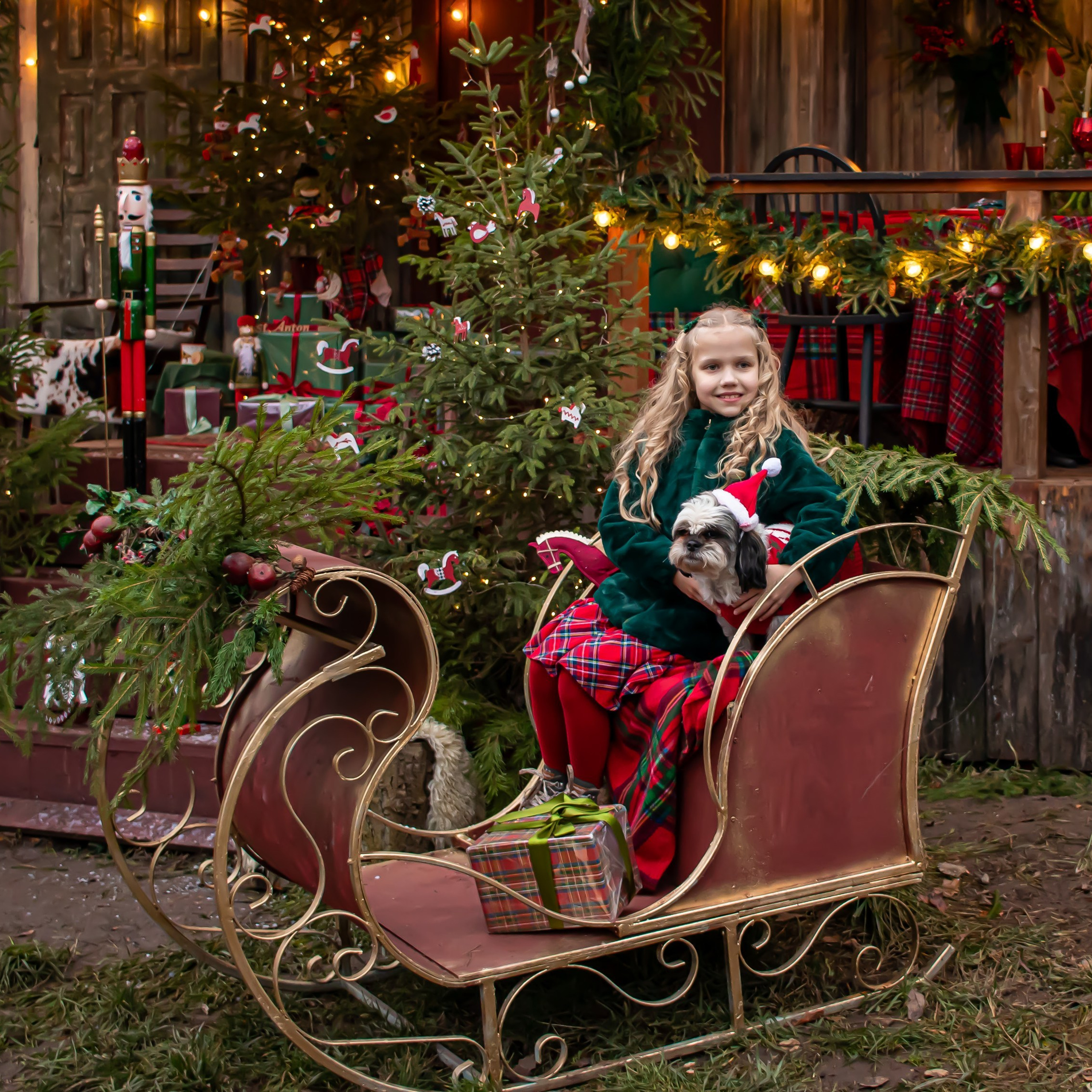 Новогодняя фотосессия девочки в рождественском шале