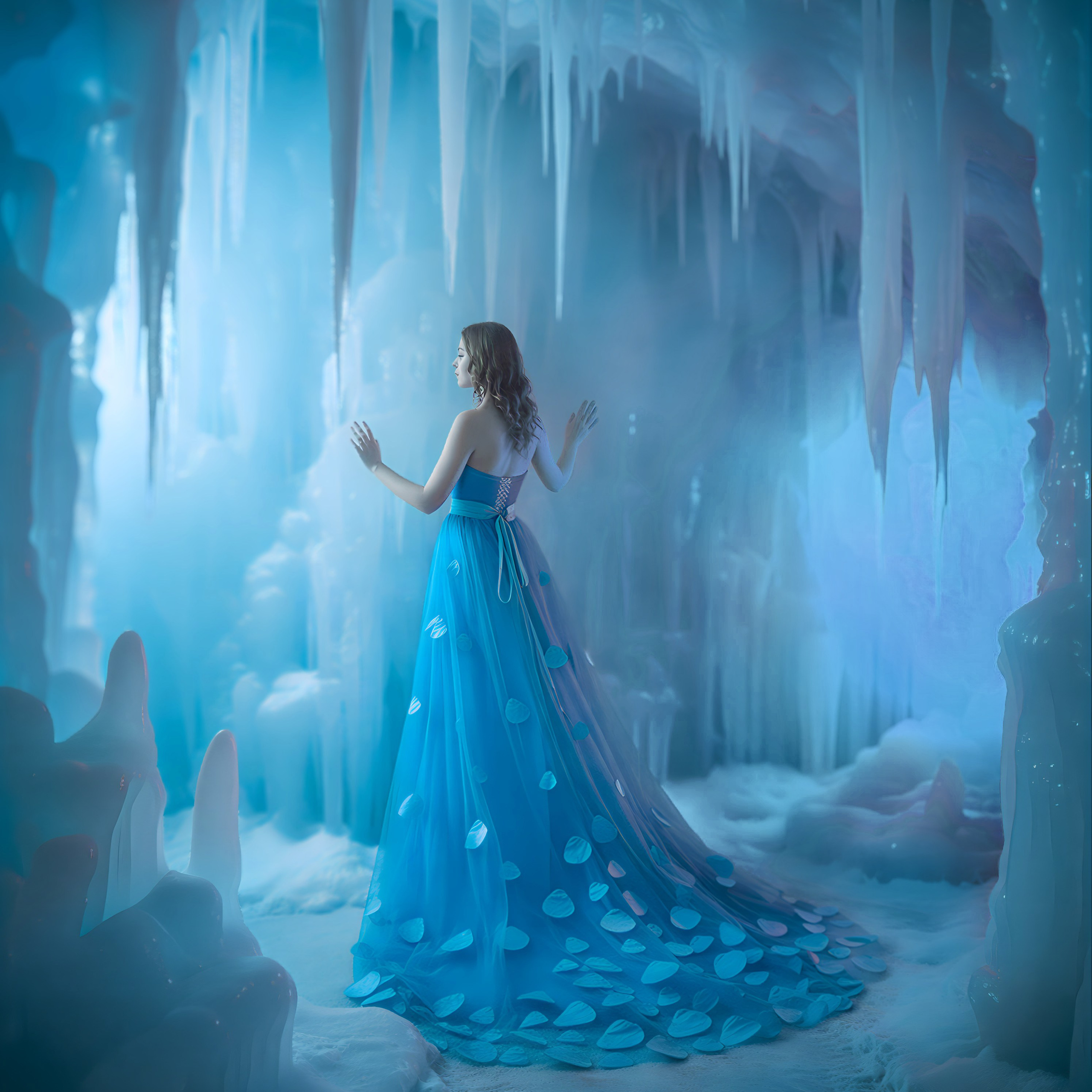 (Арт. 006-Г) Платье голубое с лепестками