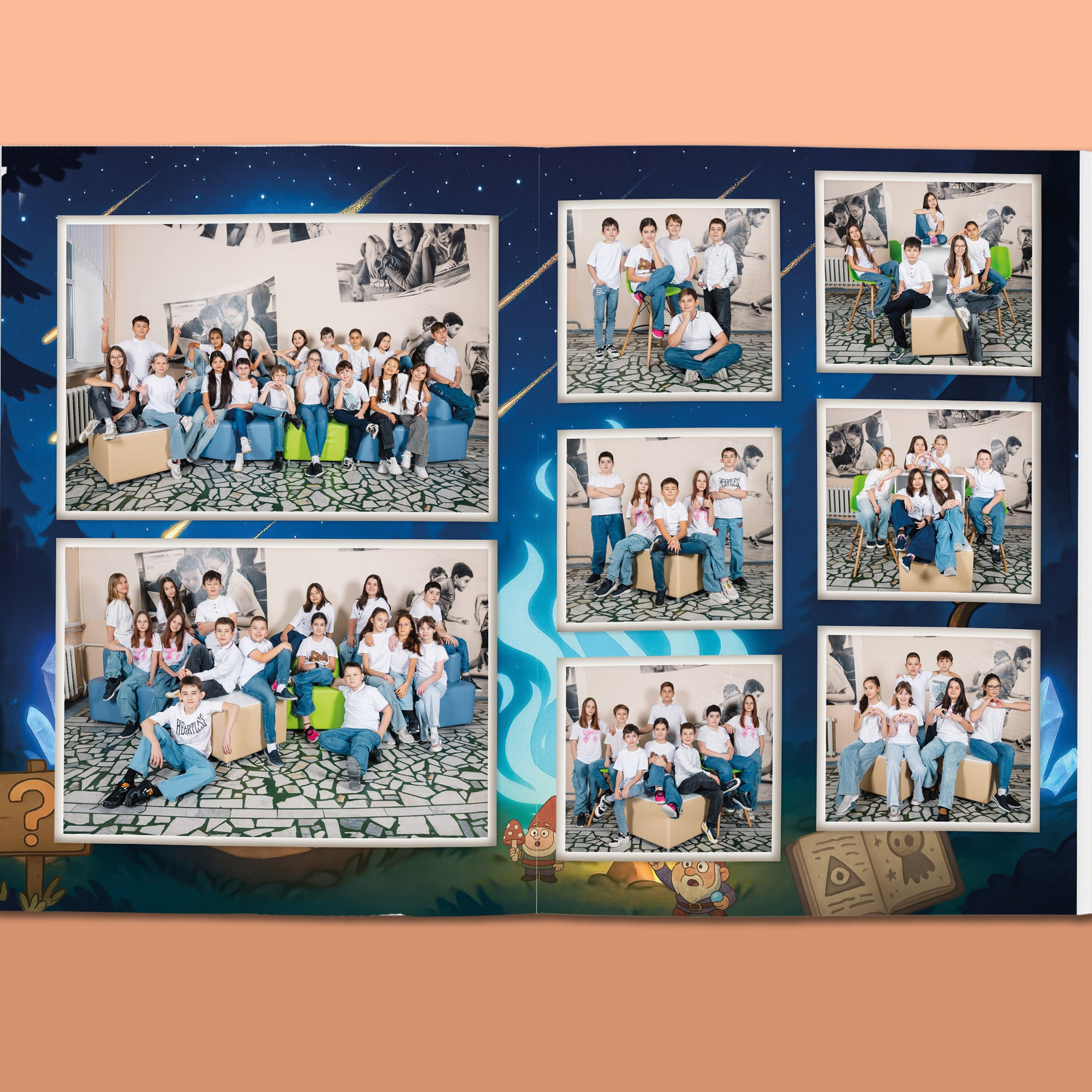 2700 руб. 5 разворотов «Гравити класс». Выпускные альбомы «Окейкнига»