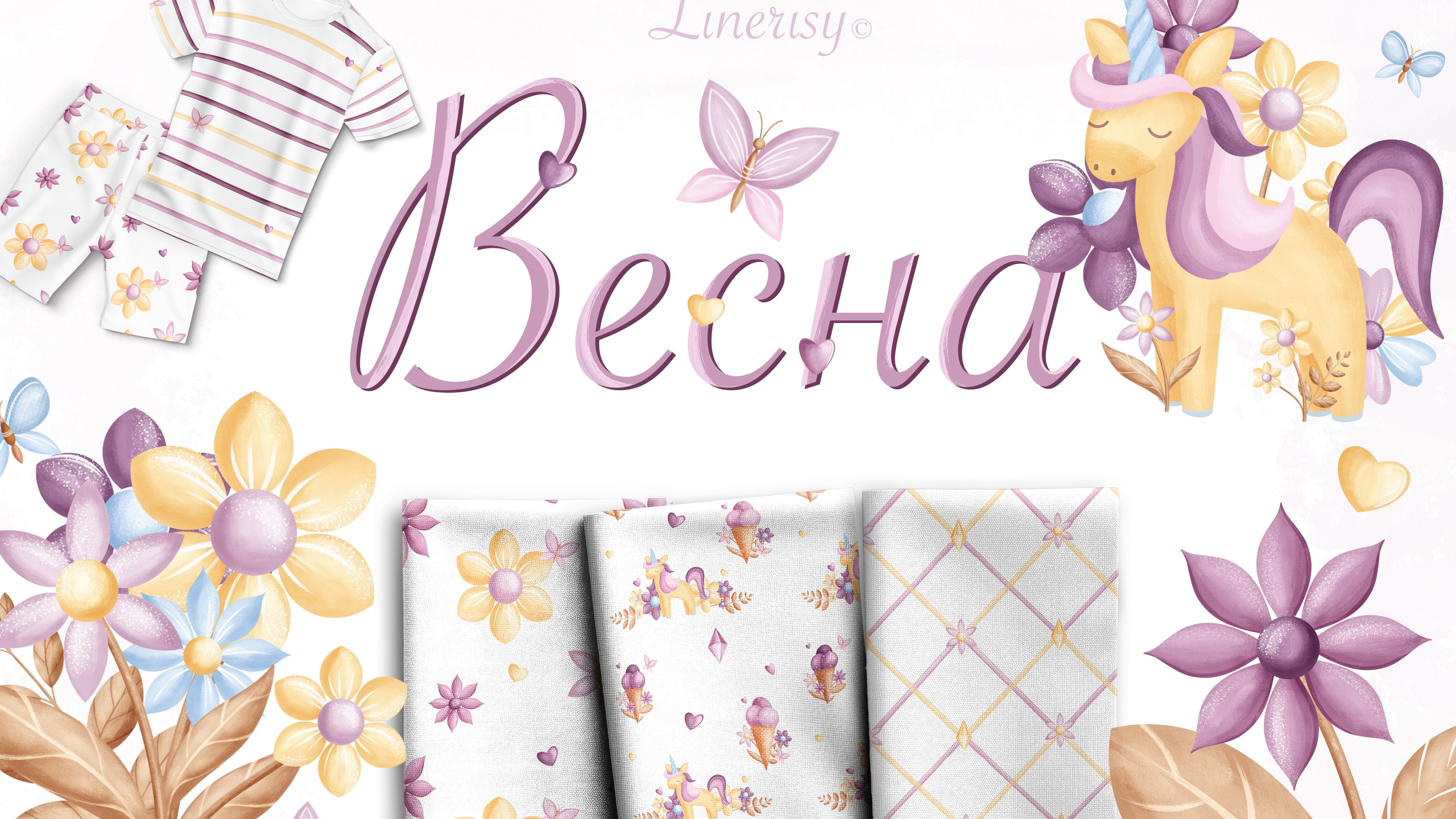 Коллекция «Весна» — графические элементы, иллюстрации, бесшовные паттерны, рамки и бордюры