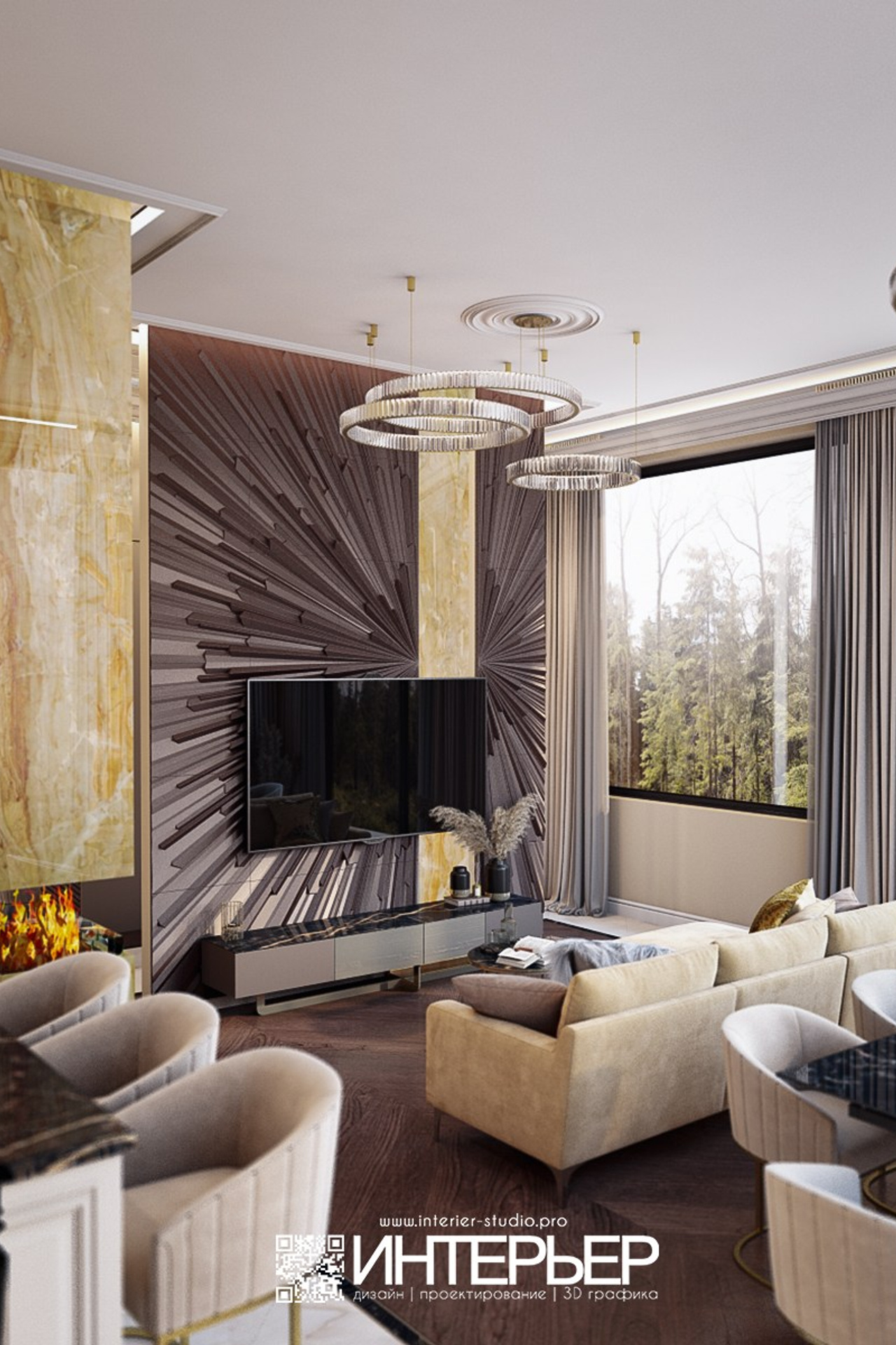 Дизайн-проект дома Тамирлана и Айшат. Корректировки по 3D визуализации гостиной-кухни-прихожей. Дизайн интерьера, 3D визуализация и 3D моделирование. Создание проектов и чертежей. КМВ: Кисловодск, Пятигорск, Ессентуки и удаленно