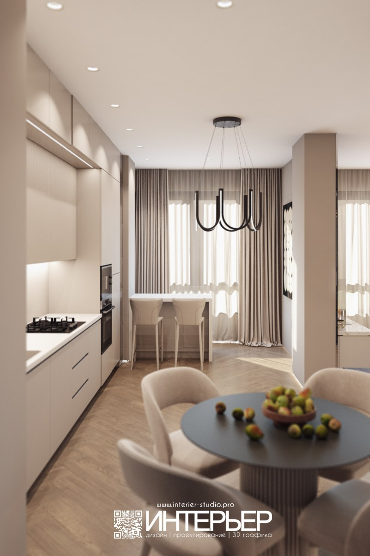 Дизайн-проект дома Тамирлана и Айшат. Корректировки по 3D визуализации гостиной-кухни-прихожей. Дизайн интерьера, 3D визуализация и 3D моделирование. Создание проектов и чертежей. КМВ: Кисловодск, Пятигорск, Ессентуки и удаленно