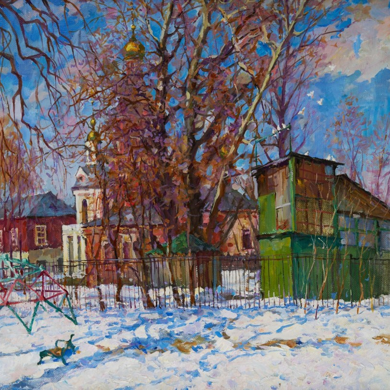 Картина маслом старая Москва, холст масло, городской пейзаж художник Станислав Скобелев
