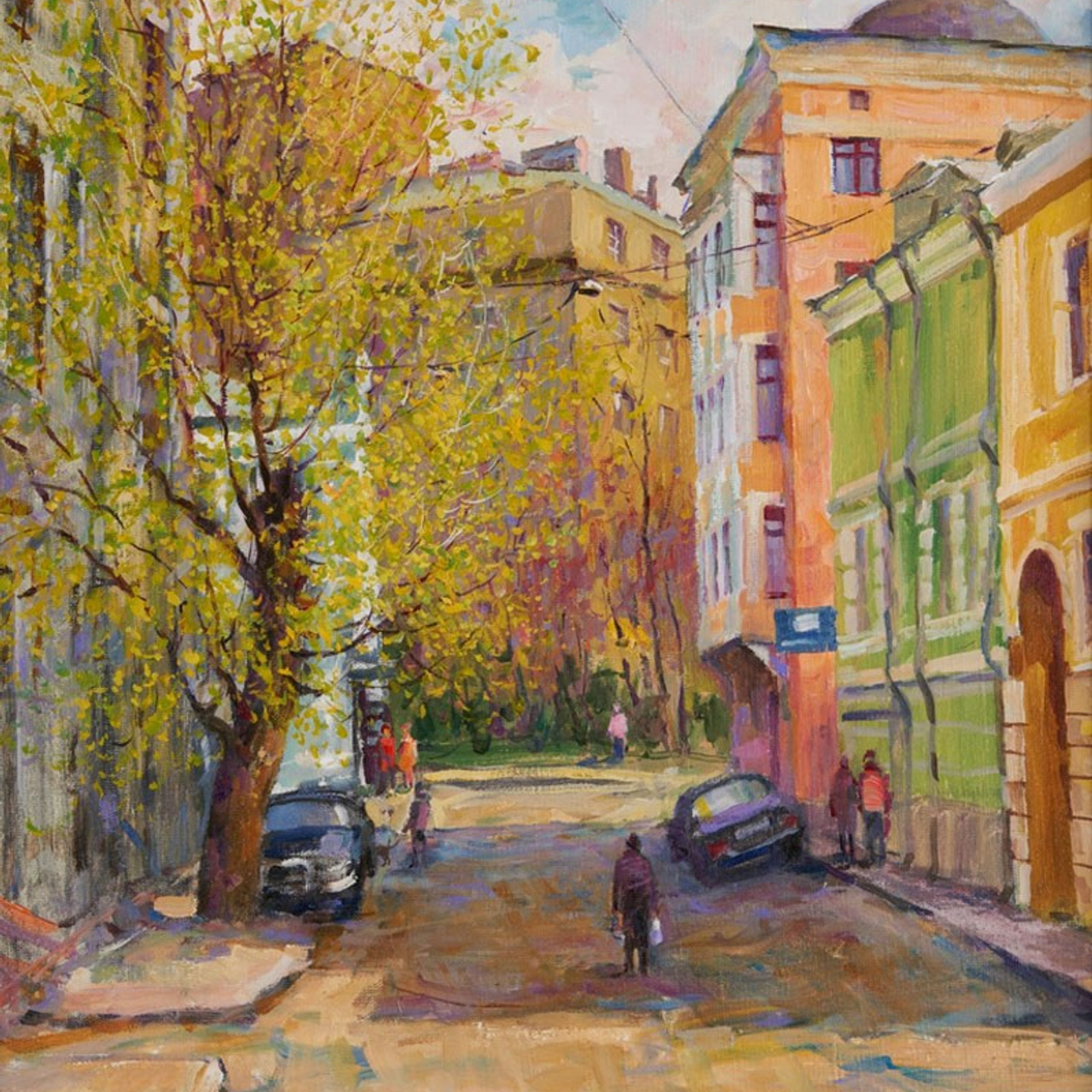 Картина маслом старая Москва, холст масло, городской пейзаж художник Станислав Скобелев