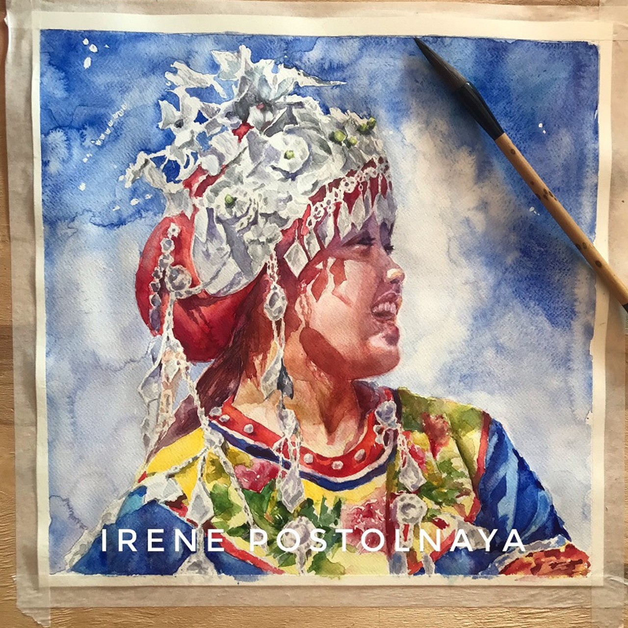 "Счастье". Акварельная картина Ирэн Постольной, ориентализм, восточный и азиатский мотив