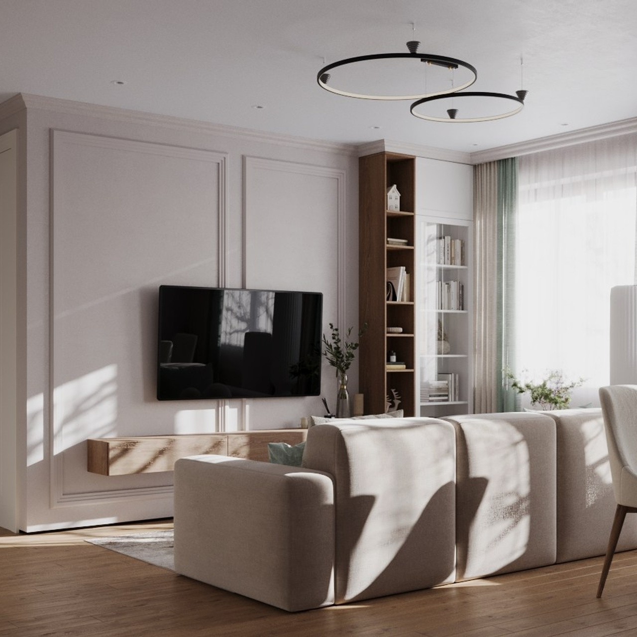 Визуализация кухни-гостиной в частном доме