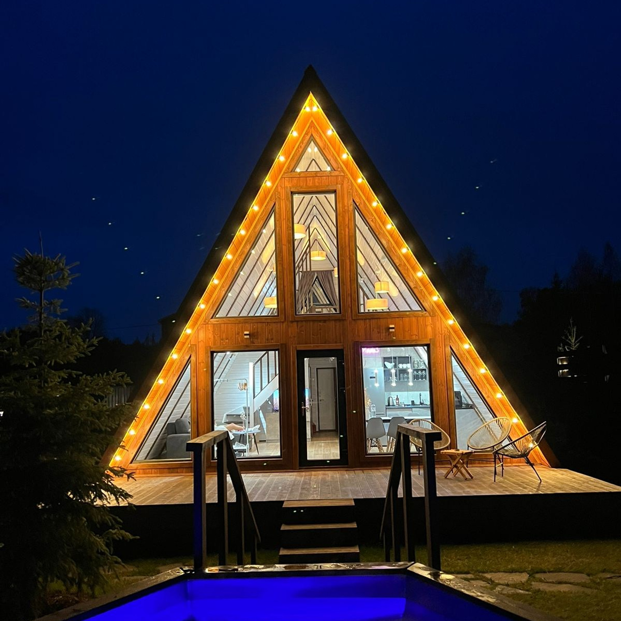 Коттедж А-фрейм с баней и уличным чаном в Подмосковье - в аренду для отдыха