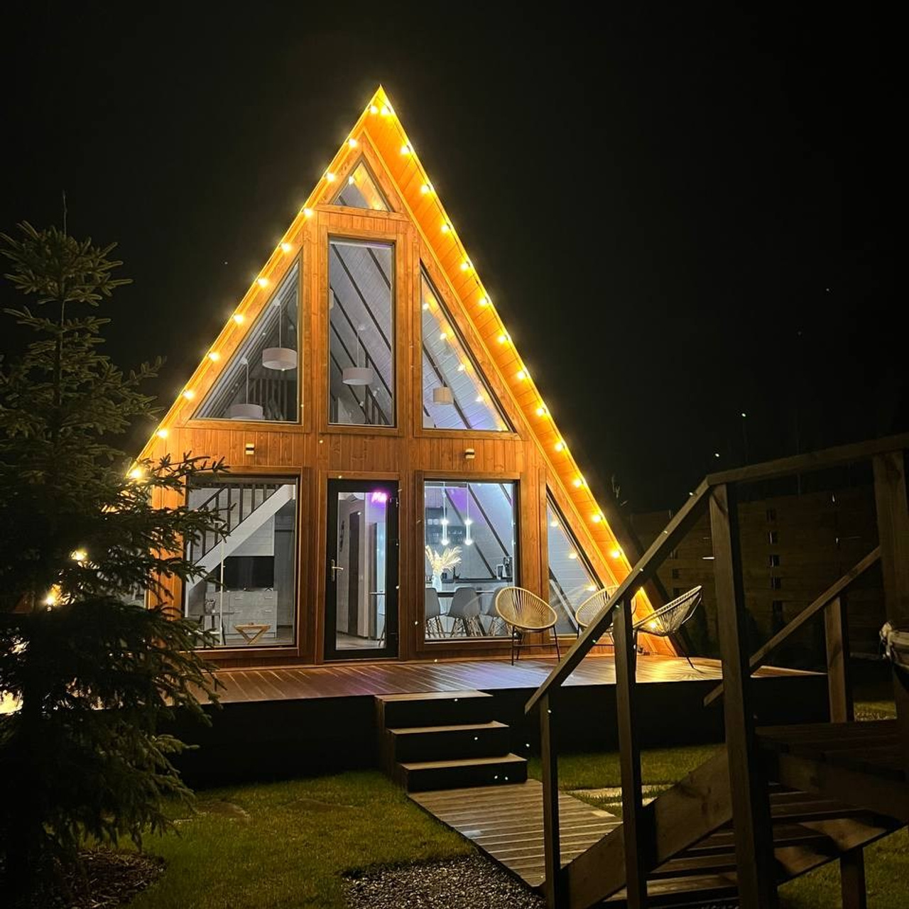 Аренда дома с чаном баней на Новый год - Загородный домик на 6 человек. Коттедж А-фрейм с баней и уличным чаном в Подмосковье - в аренду для отдыха