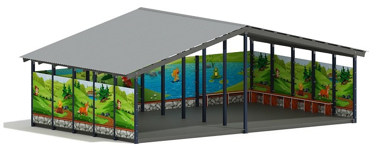 Теневой навес (В гостях у сказки) - МФ 70.8.5-12 Габариты (ШхДхВ): 8080х5080х3250 мм Зона безопасности, мм: 11080х8080