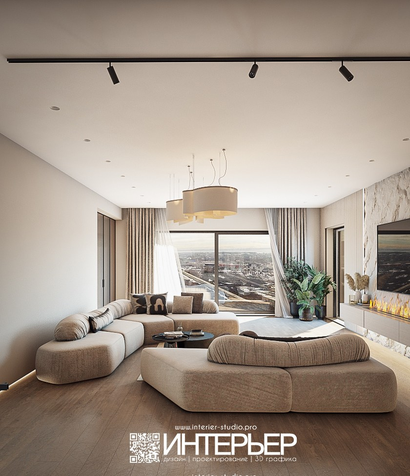 Гостиная, Кухня в доме ст. Суворовская. Дизайн интерьера, 3D визуализация и 3D моделирование. Создание проектов и чертежей. КМВ: Кисловодск, Пятигорск, Ессентуки и удаленно