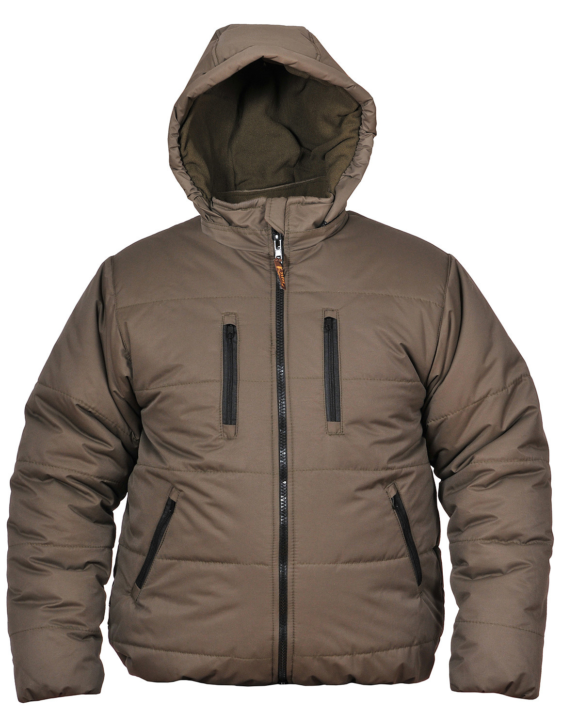 Куртка с капюшоном коричневая на белом фоне.
