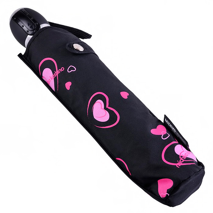 Женский зонт чёрного цвета на белом фоне.