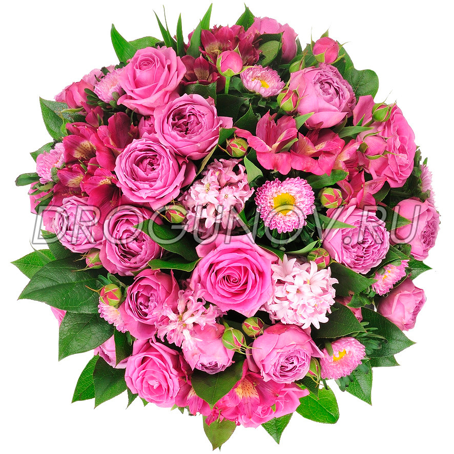 розовые цветы в букете вид сверху