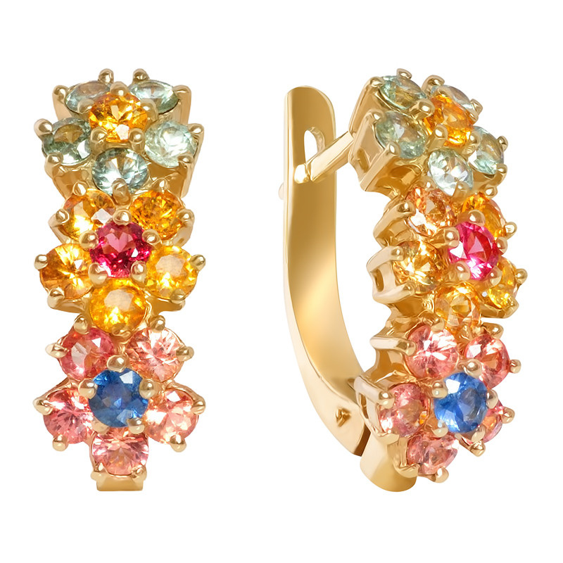 сережки с разноцветными камнями