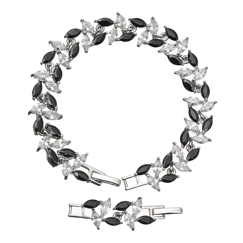 браслет в черными и серыми камнями в виде листьев