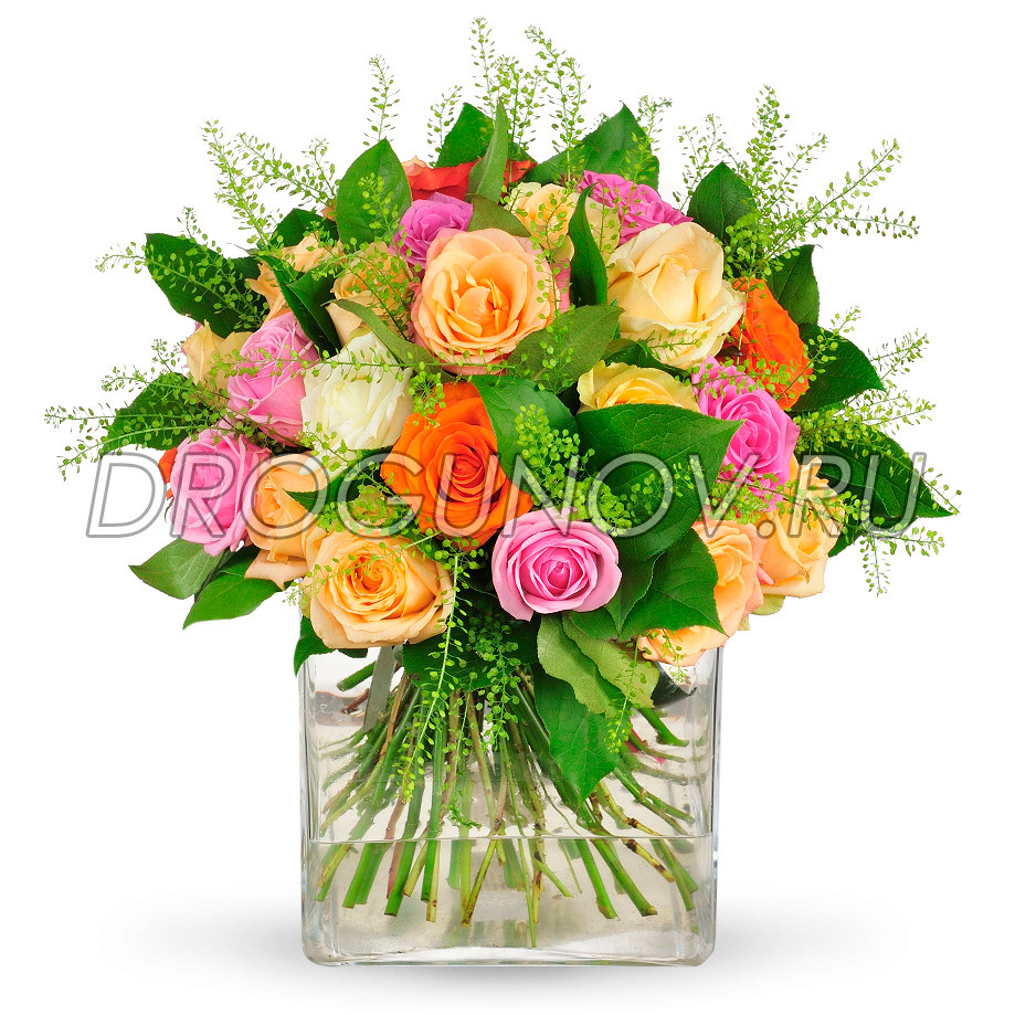 розы разных цветов в банке