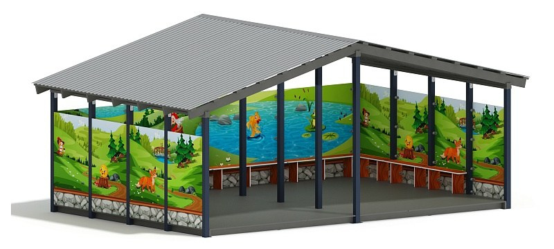 Теневой навес (В гостях у сказки) - МФ 70.6.4-12 Габариты (ШхДхВ): 6080х4080х3000 мм Зона безопасности, мм: 9080х7080