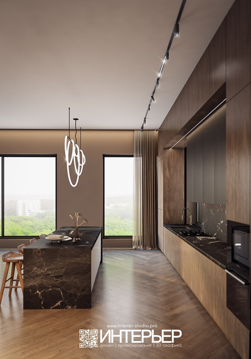 Дизайн-проект дома Тамирлана. Зона Гостиной, Кухни, Прихожей. Дизайн интерьера, 3D визуализация и 3D моделирование. Создание проектов и чертежей. КМВ: Кисловодск, Пятигорск, Ессентуки и удаленно